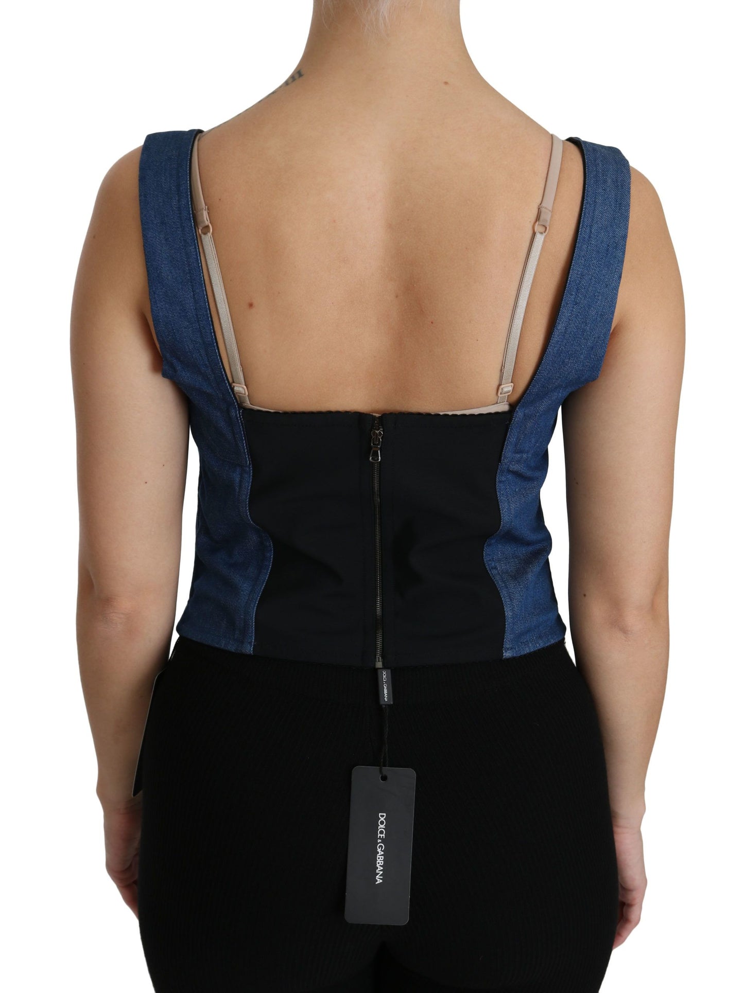 Dolce &amp; Gabbana Blouse bustier bleue sans manches en coton