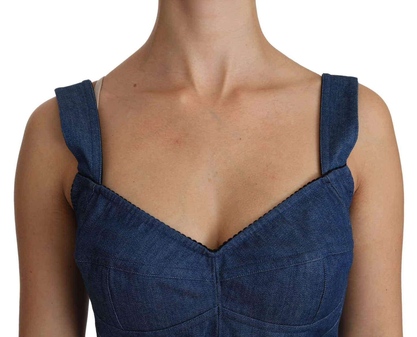 Dolce &amp; Gabbana Blouse bustier bleue sans manches en coton