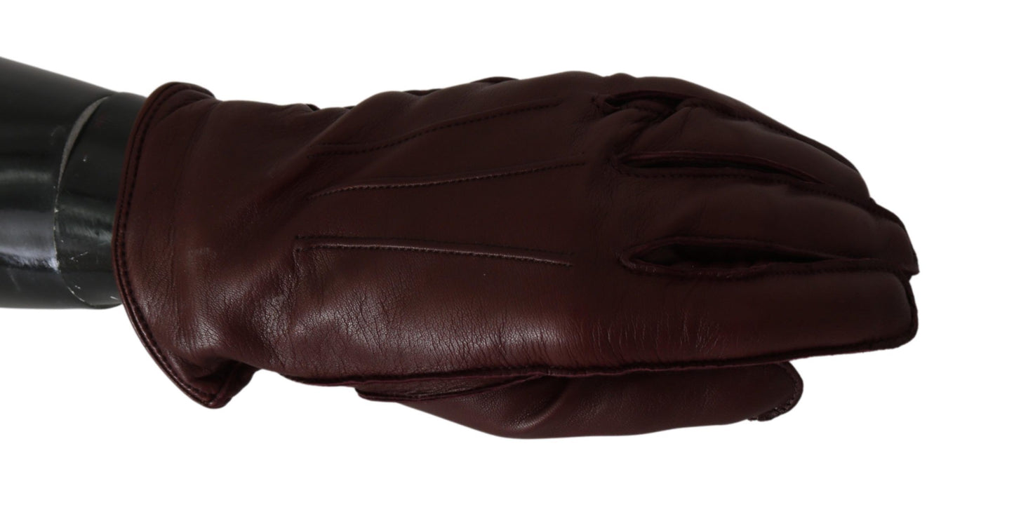 Dolce &amp; Gabbana Maroon Handgelenklange Fäustlinge aus Leder