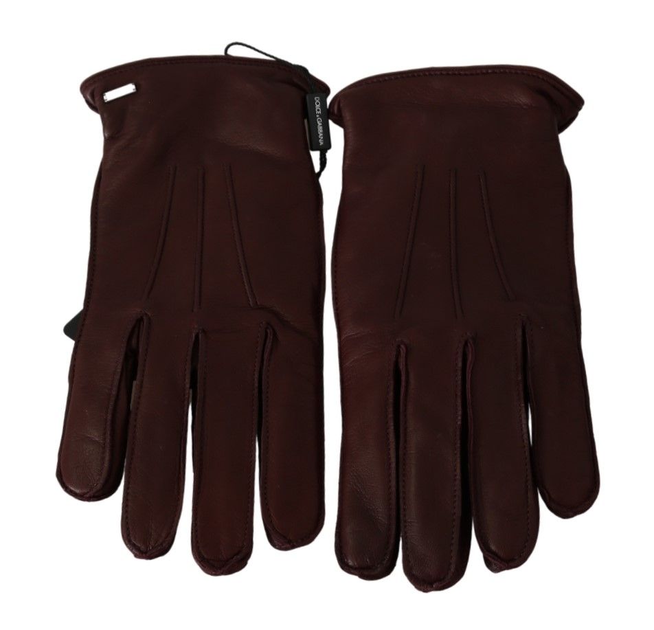 Dolce &amp; Gabbana Gants en cuir mitaines marron longueur poignet