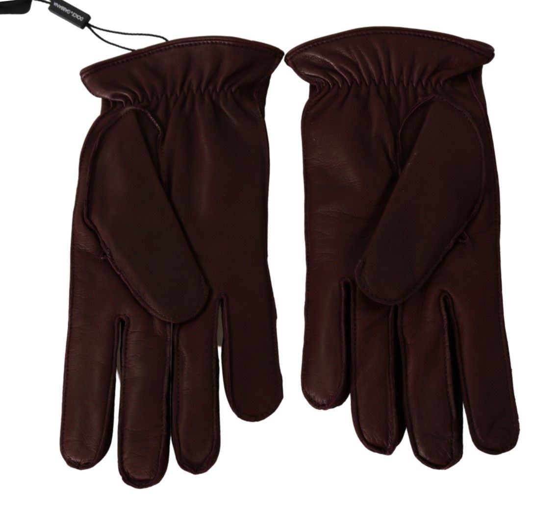 Dolce &amp; Gabbana Gants en cuir mitaines marron longueur poignet