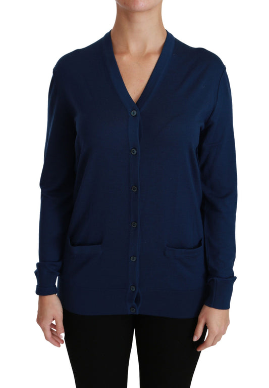 Dolce &amp; Gabbana Cardigan boutonné bleu Pull en laine vierge