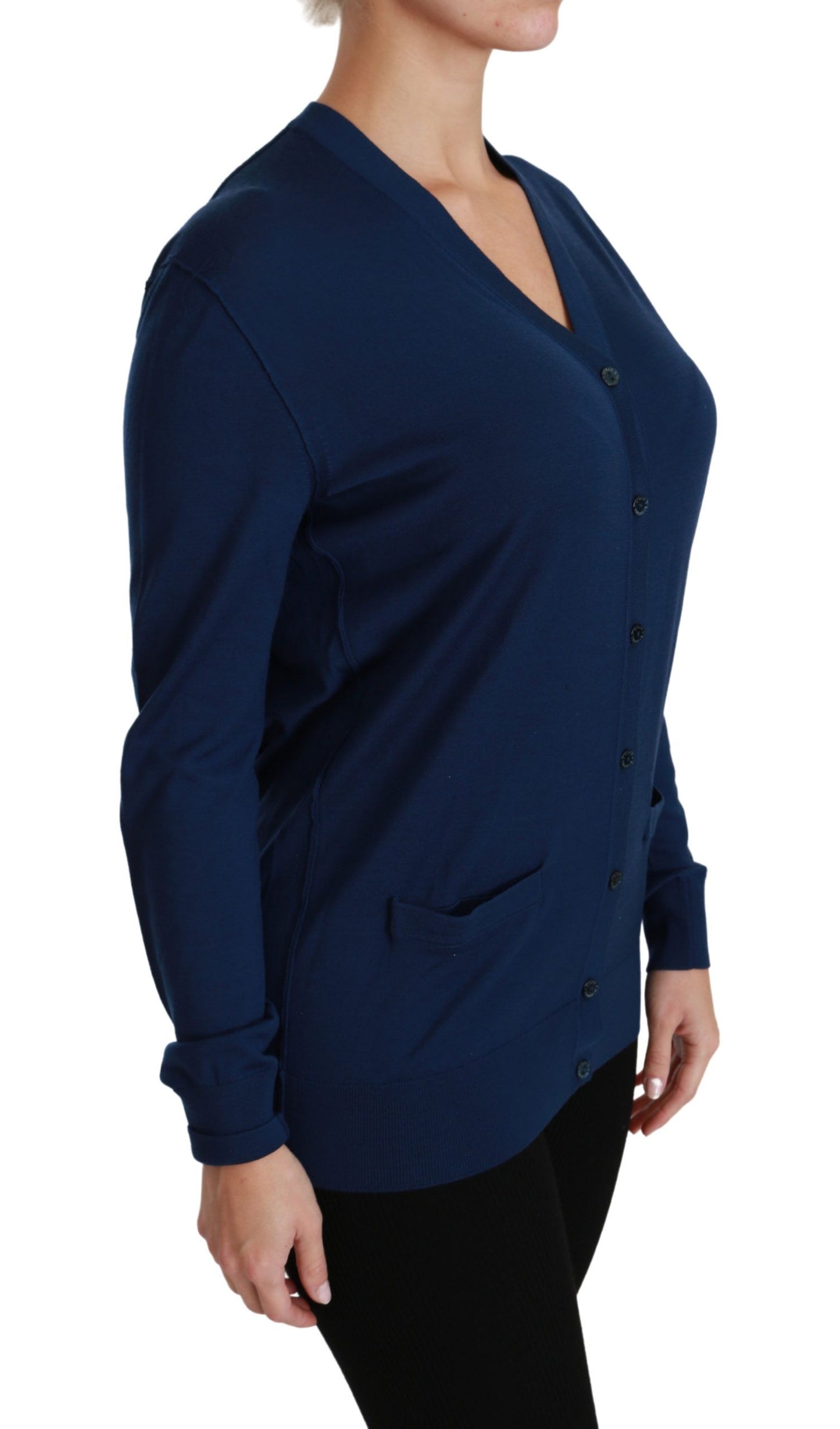 Dolce &amp; Gabbana Blue Button Cardigan Schurwollpullover