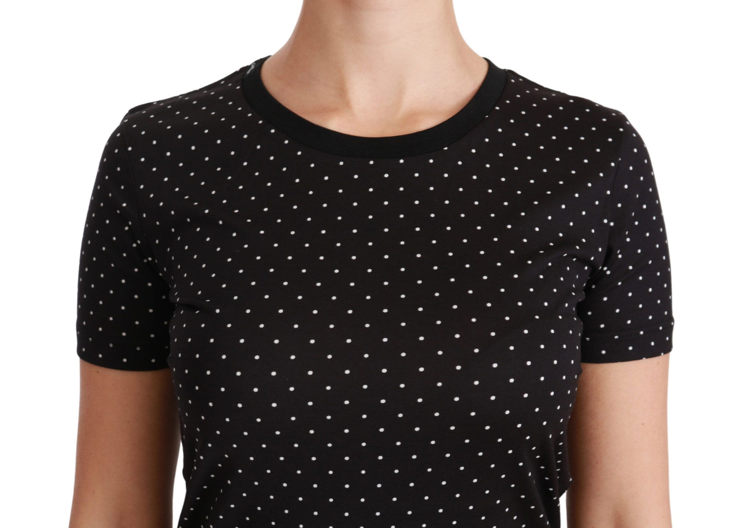 Dolce &amp; Gabbana T-shirt noir à col rond en coton à pois