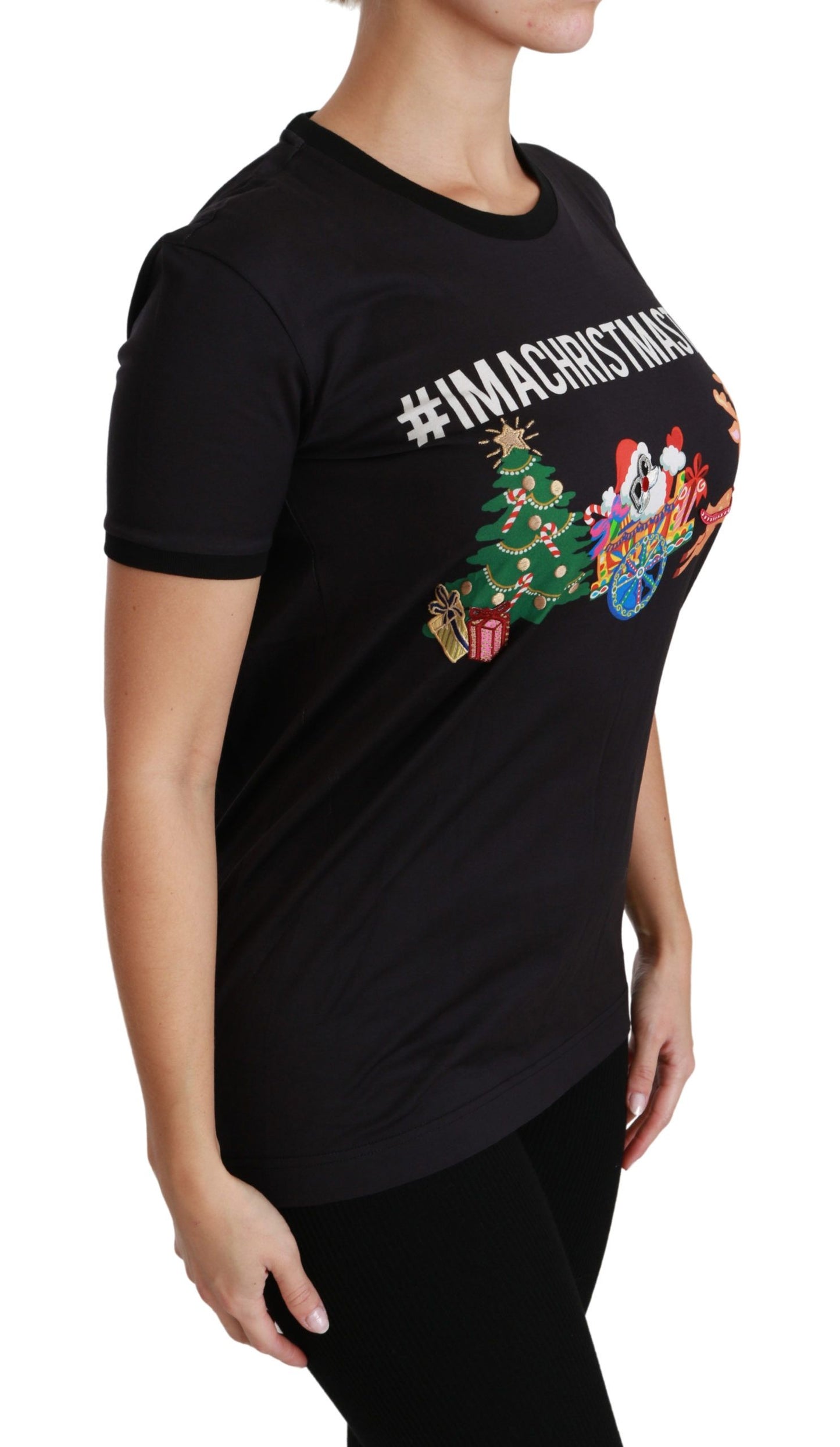 Dolce &amp; Gabbana T-shirt noir à col rond #ImAChristmasTree