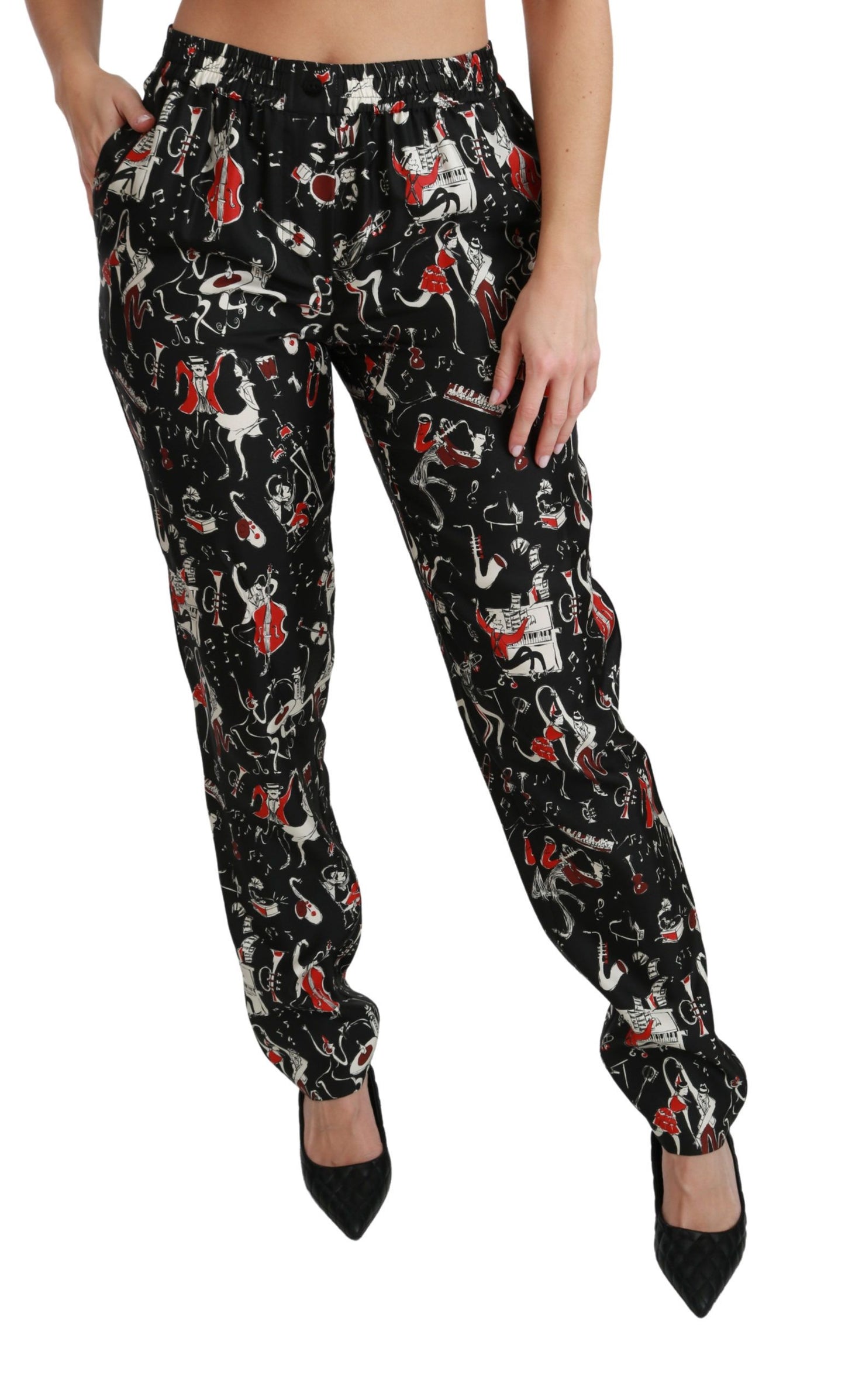 Dolce &amp; Gabbana Pantalon taille moyenne en soie noire