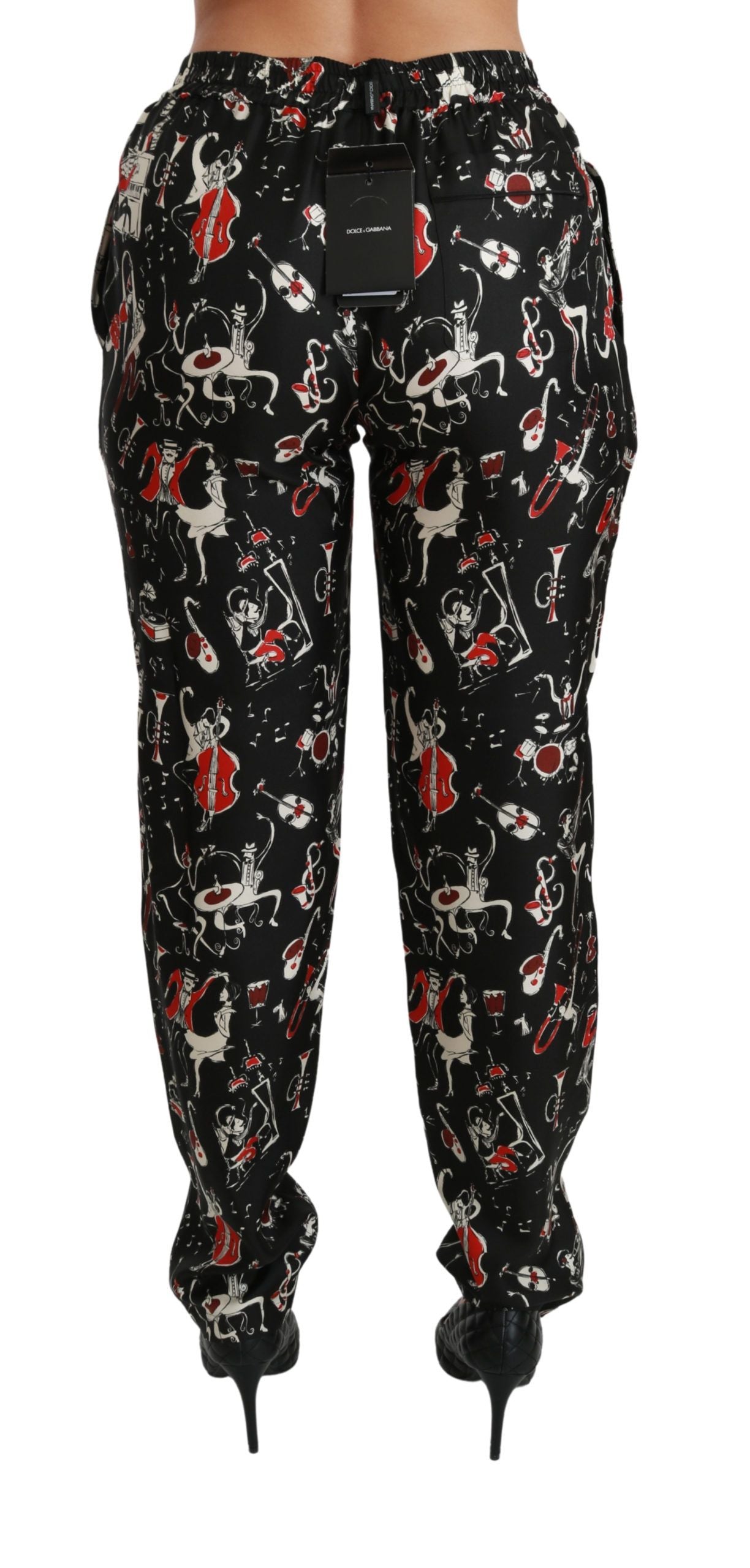 Dolce &amp; Gabbana Pantalon taille moyenne en soie noire