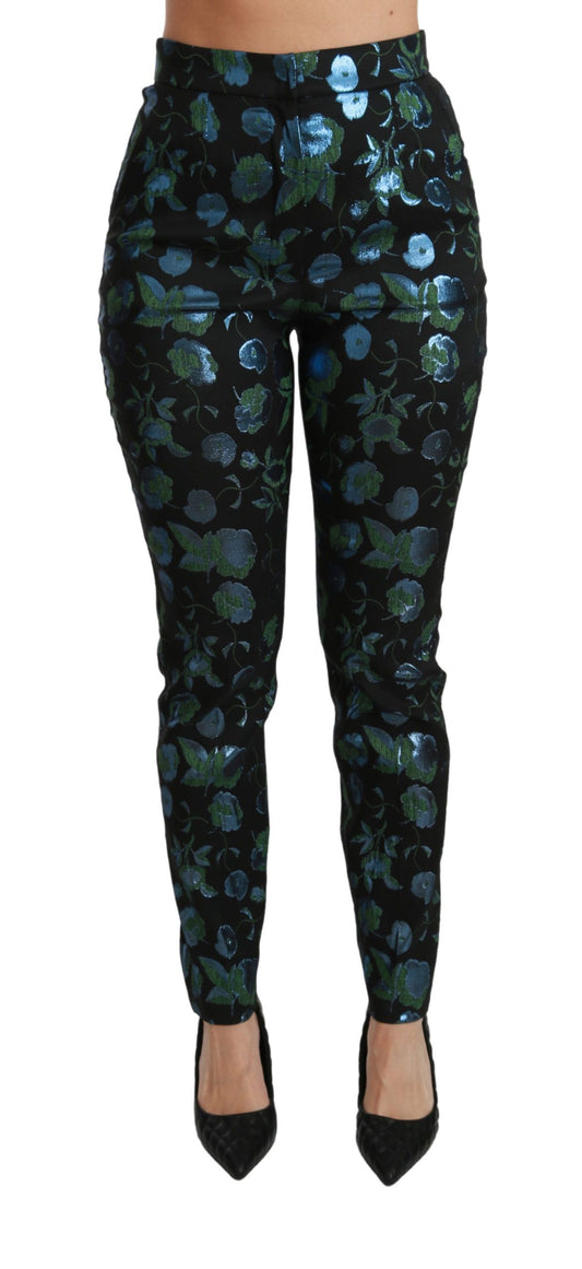 Dolce &amp; Gabbana Pantalon slim métallisé à fleurs bleu vert