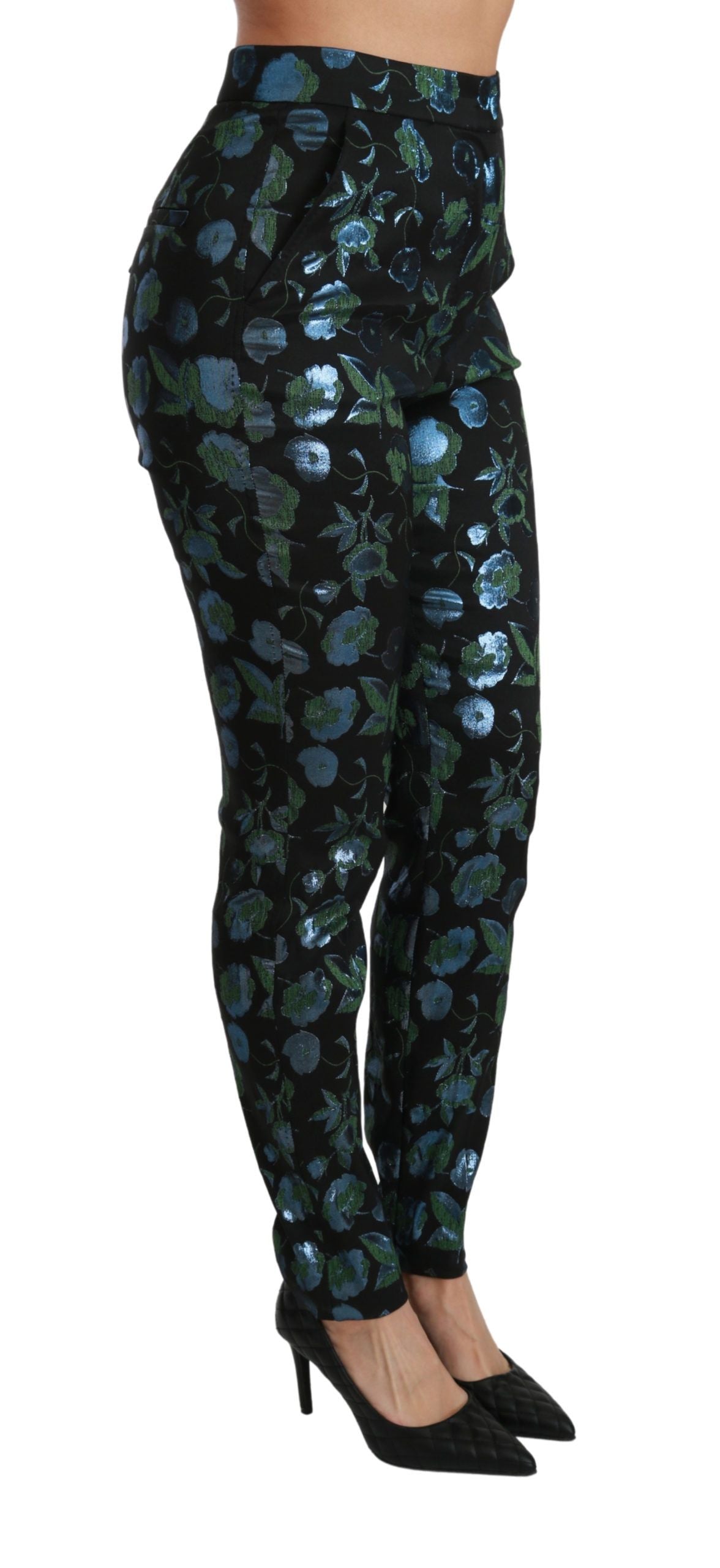 Dolce &amp; Gabbana Pantalon slim métallisé à fleurs bleu vert