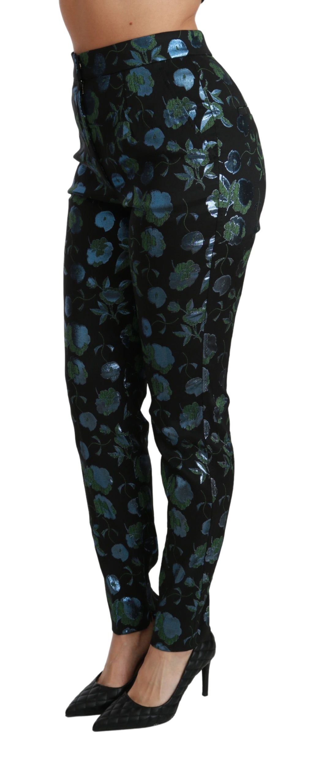 Dolce &amp; Gabbana Pantalon slim métallisé à fleurs bleu vert