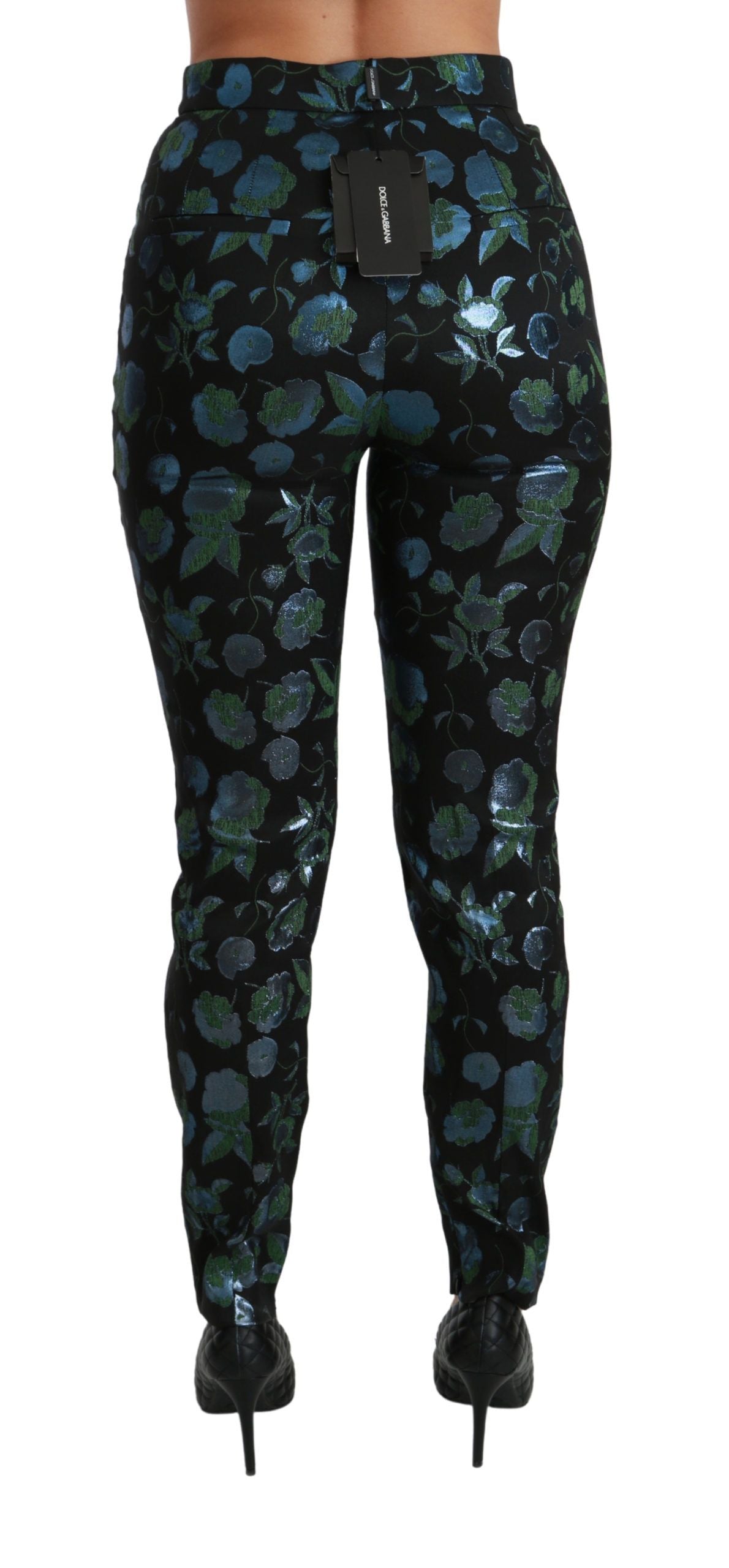 Dolce &amp; Gabbana Pantalon slim métallisé à fleurs bleu vert