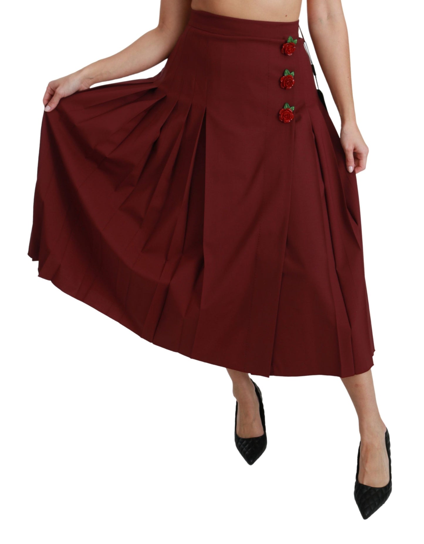 Dolce &amp; Gabbana Jupe longue en laine plissée taille haute rouge