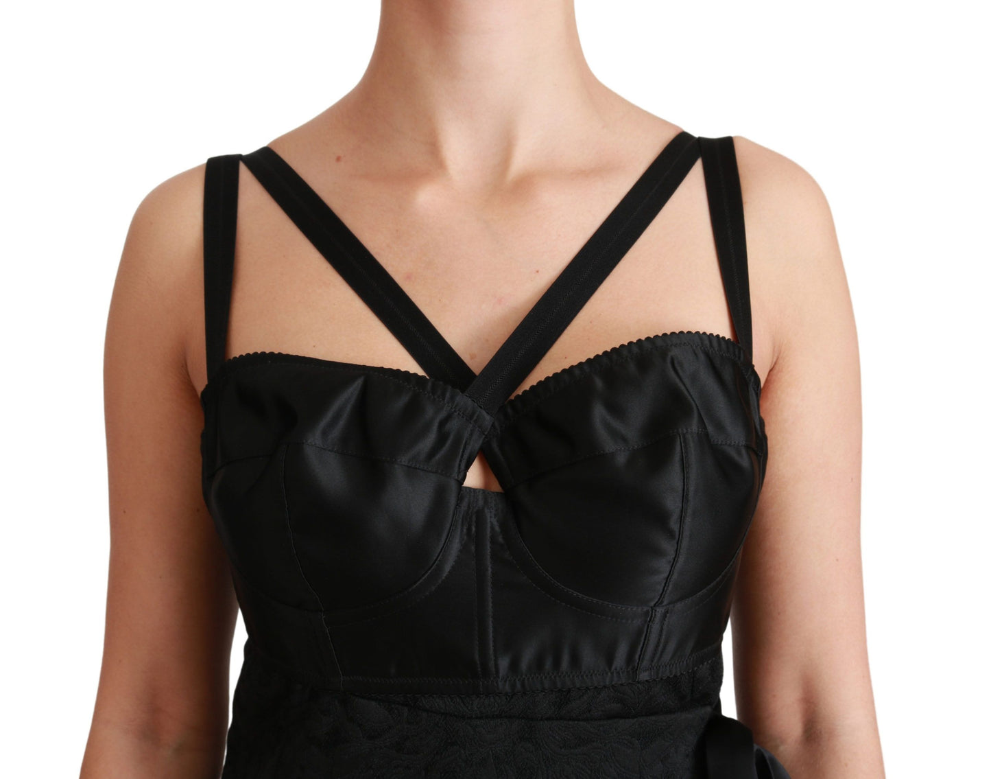 Dolce &amp; Gabbana Mini-robe en jacquard de satin extensible noir