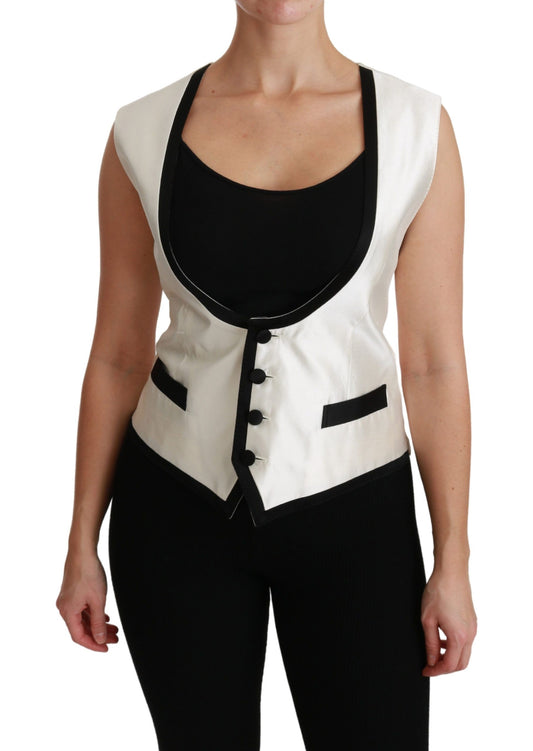 Dolce &amp; Gabbana Gilet blanc Slim Vest Top en soie