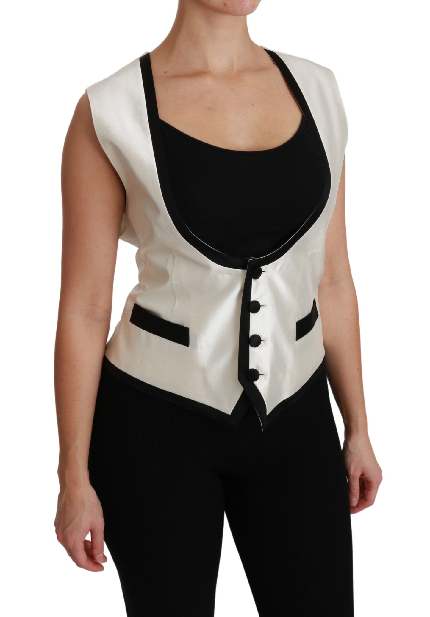 Dolce & Gabbana Elegant Silk Sleeveless Vest in Black & White