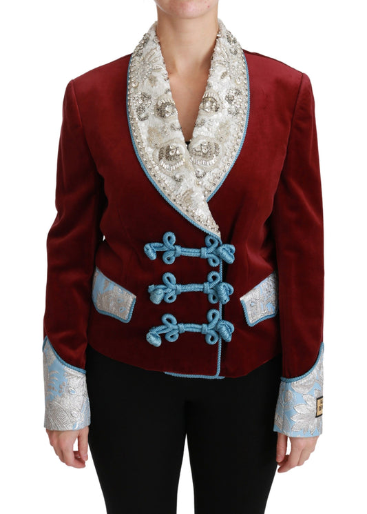 Dolce &amp; Gabbana Veste blazer en cristal baroque en velours rouge