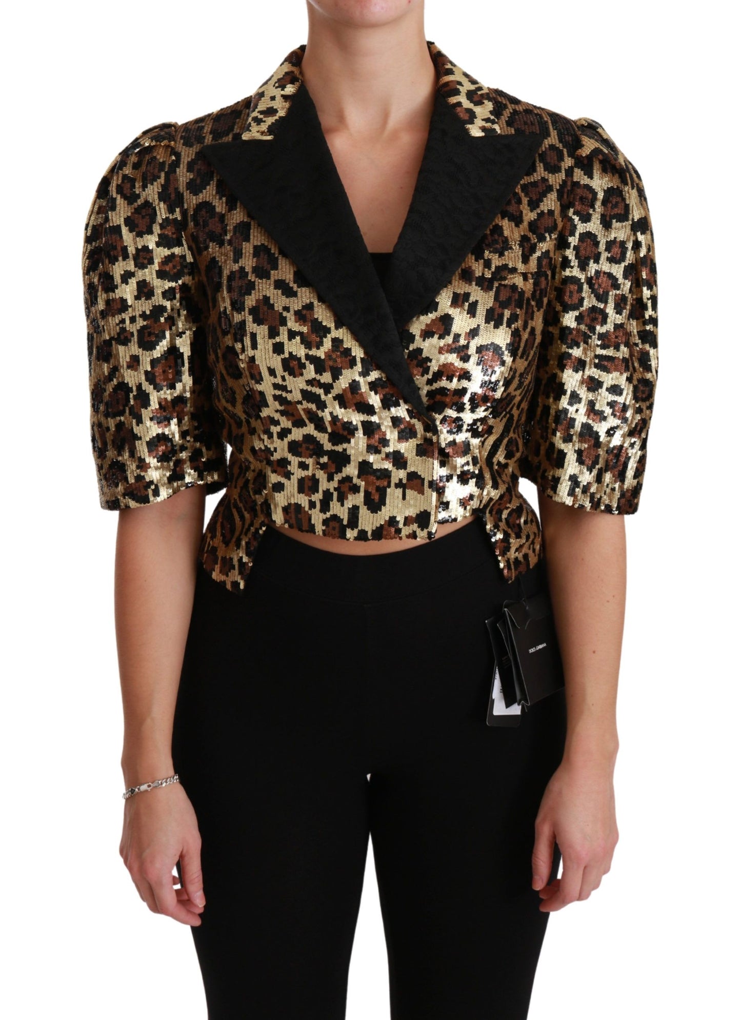 Dolce &amp; Gabbana Blazer Jacke mit goldenen Leoparden-Pailletten