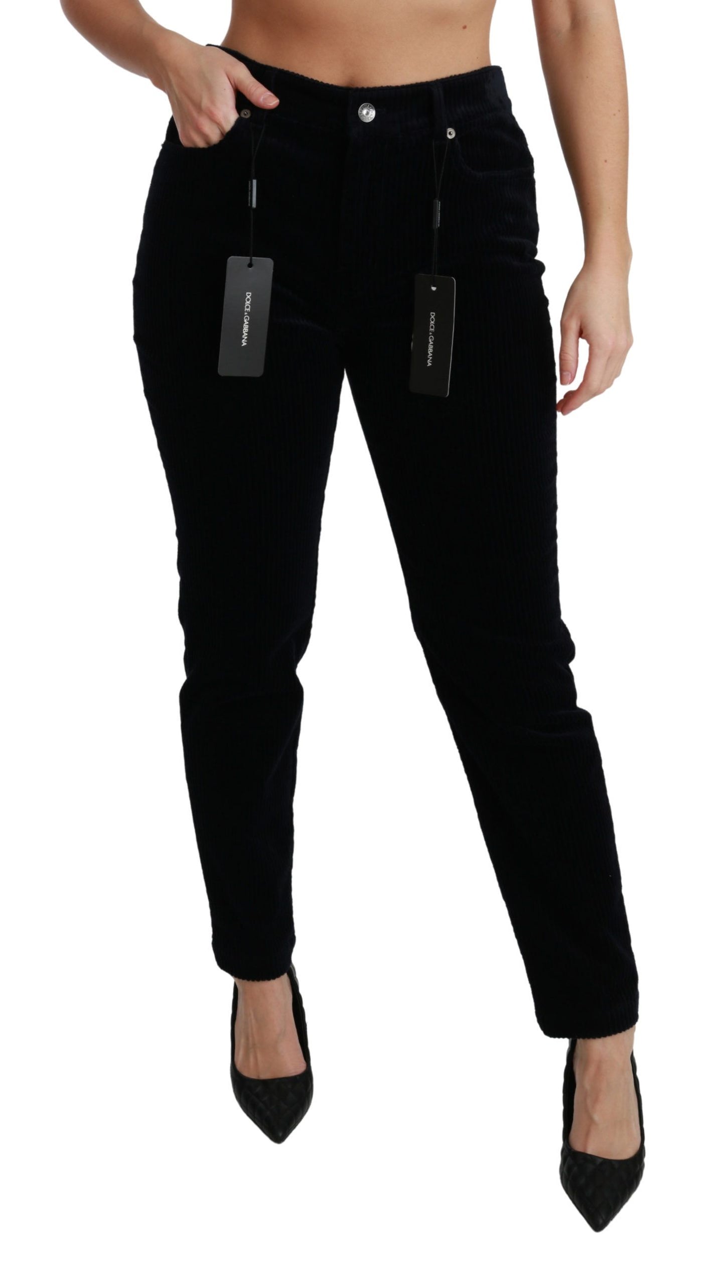 Dolce &amp; Gabbana Jean skinny taille moyenne en velours côtelé bleu