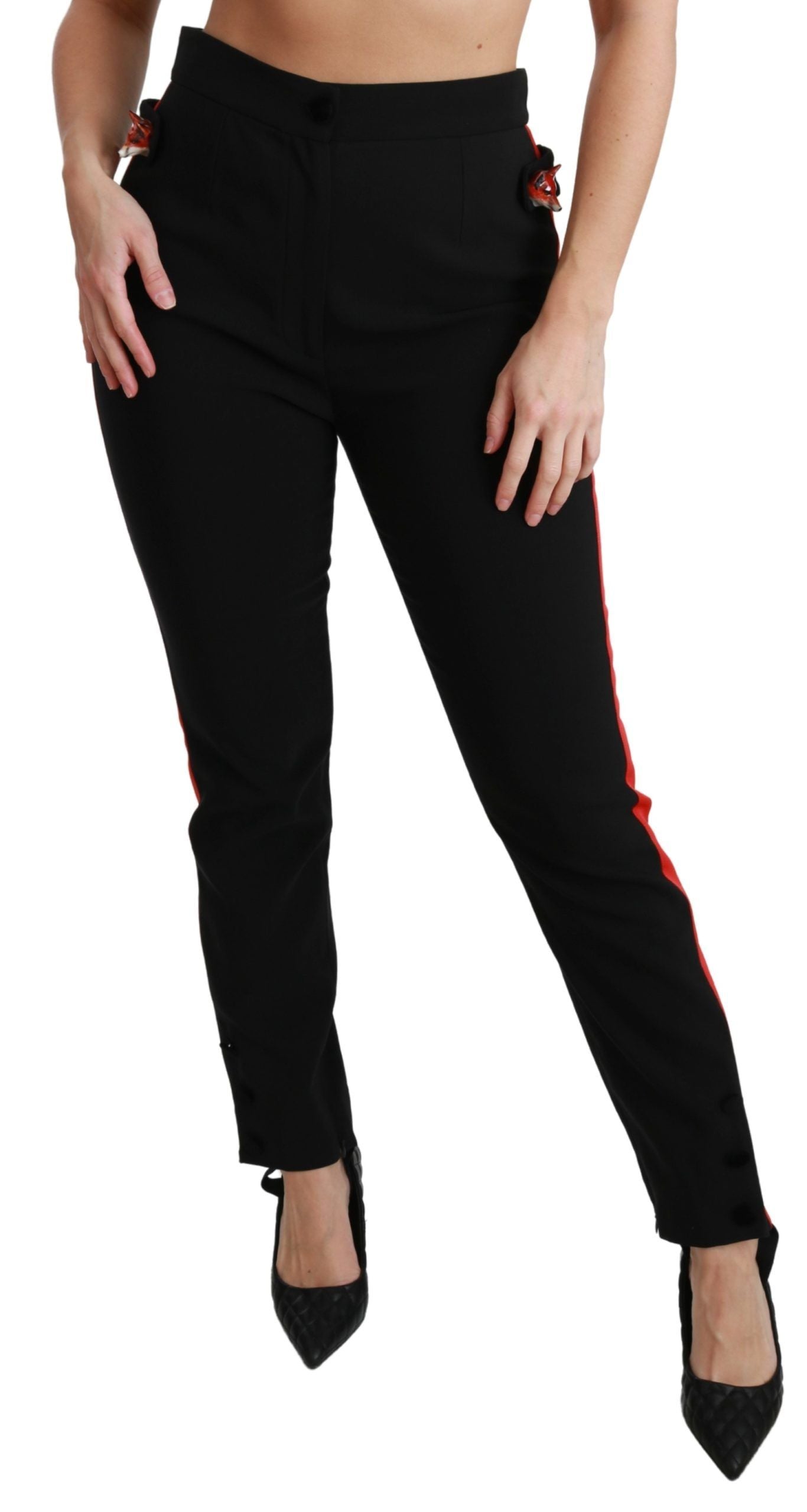 Dolce &amp; Gabbana Pantalon skinny en coton stretch noir à tête de renard