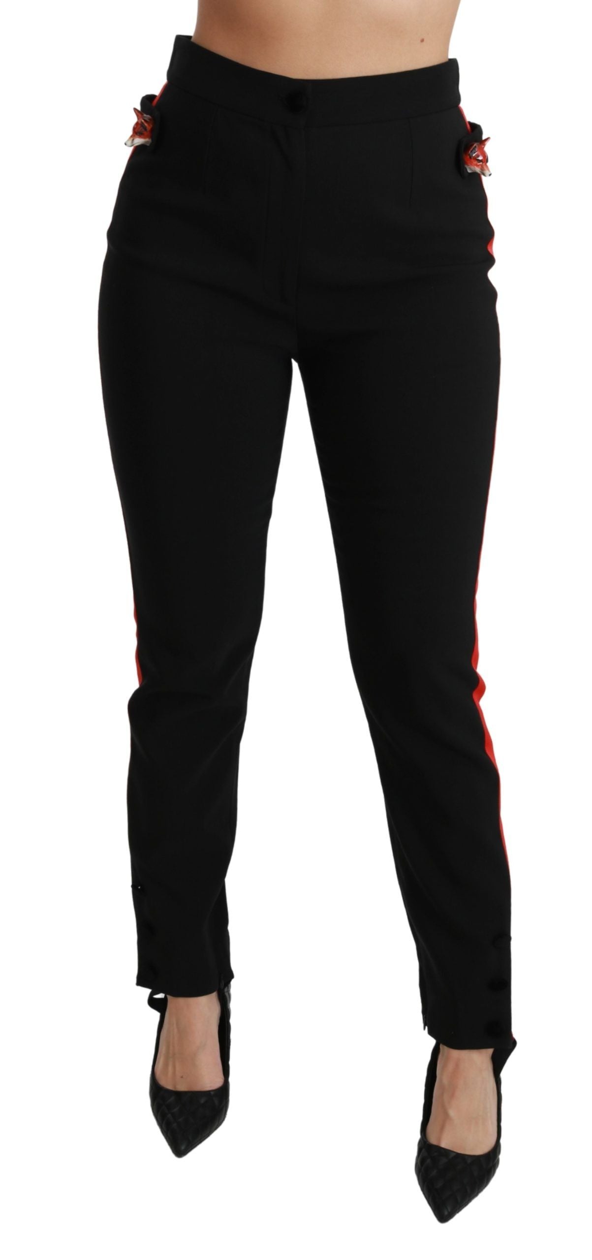 Dolce &amp; Gabbana Pantalon skinny en coton stretch noir à tête de renard