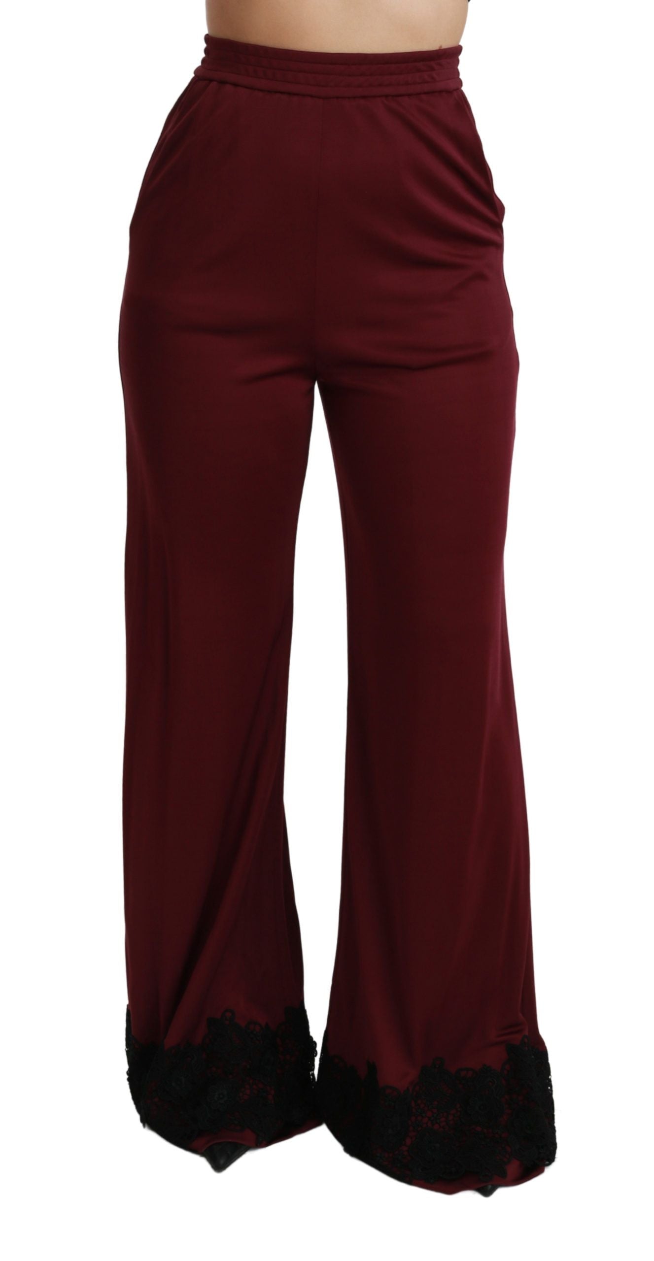 Dolce &amp; Gabbana Pantalon marron taille haute en dentelle noire à jambe large