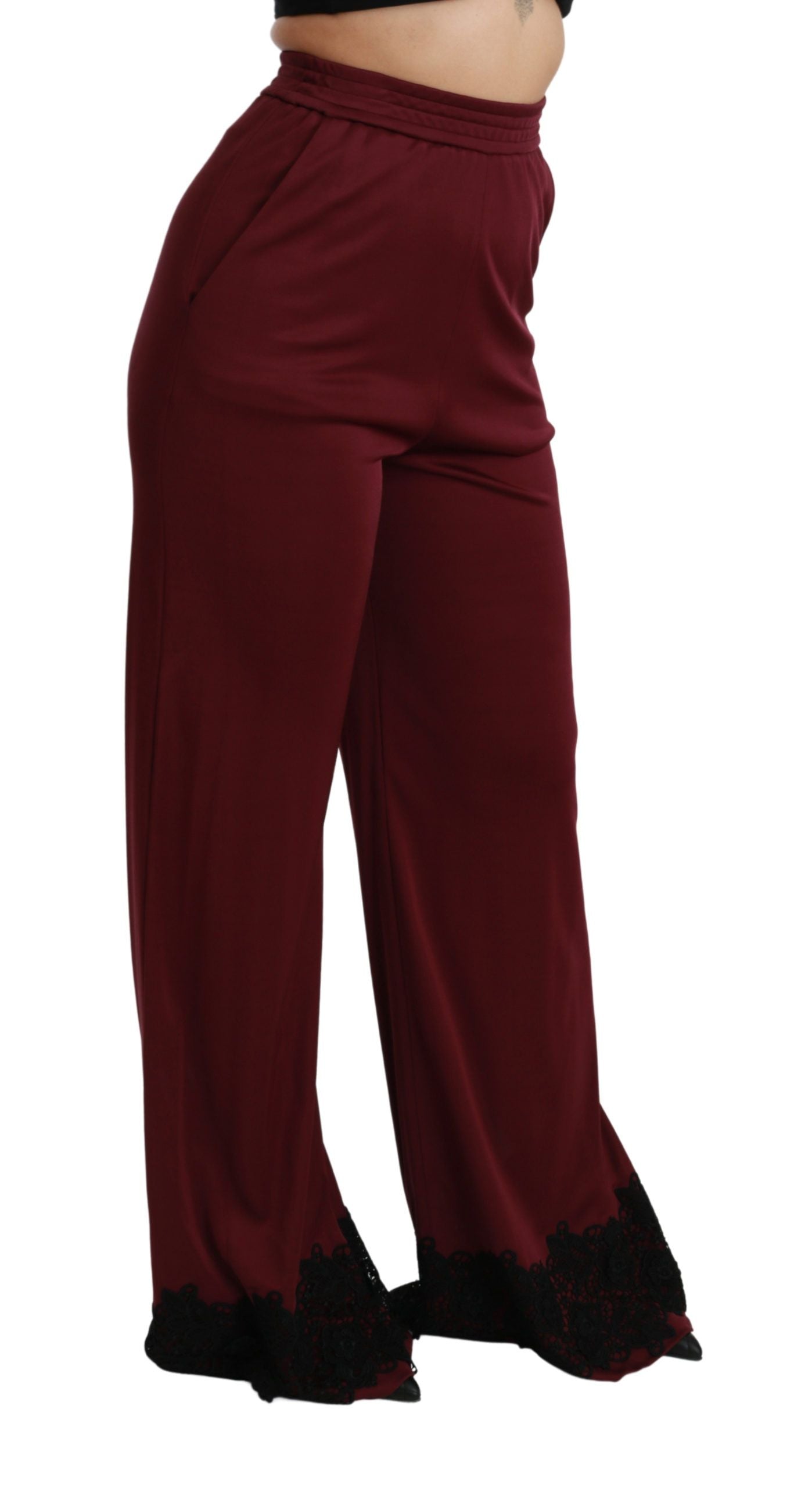 Dolce &amp; Gabbana Pantalon marron taille haute en dentelle noire à jambe large