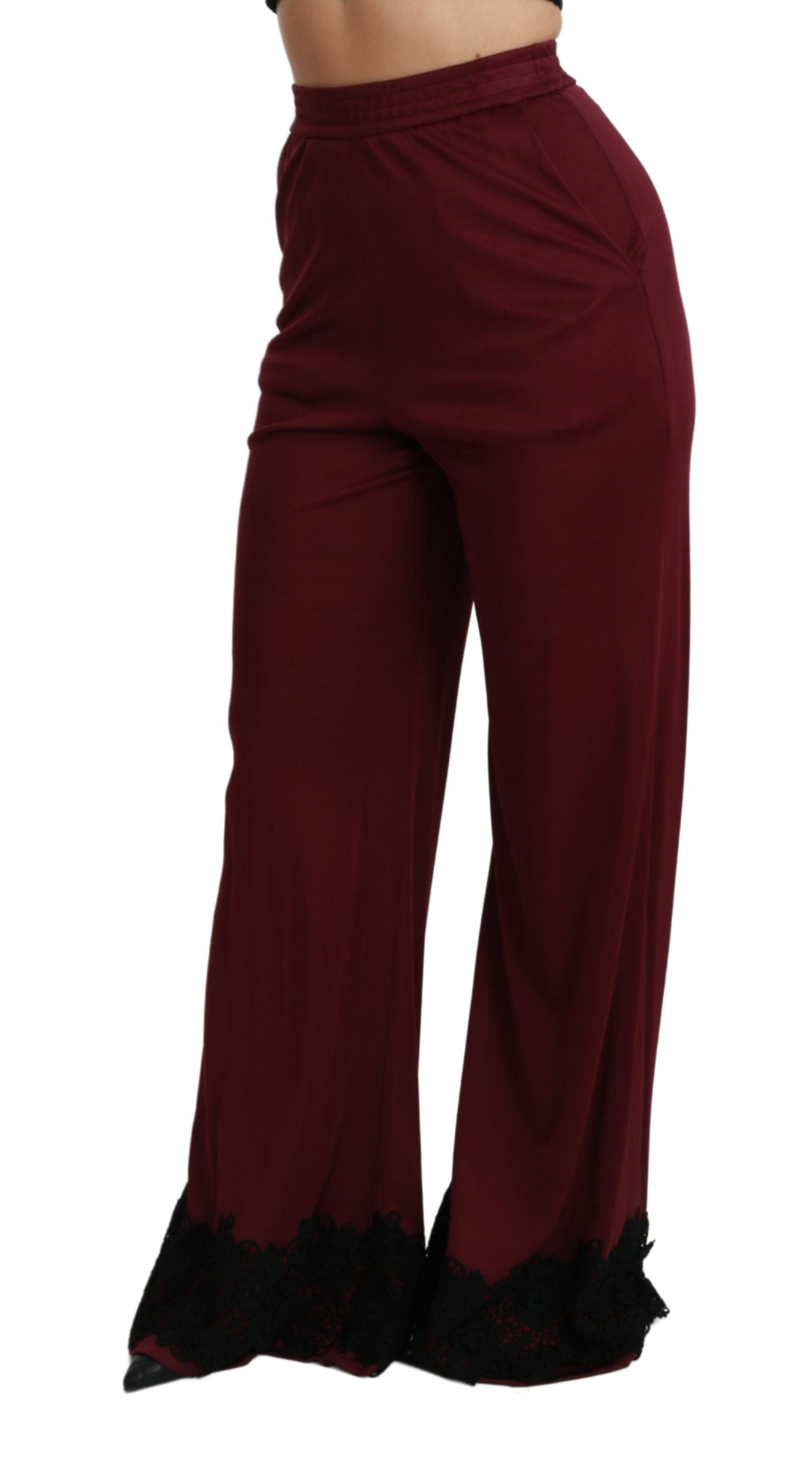 Dolce &amp; Gabbana Pantalon marron taille haute en dentelle noire à jambe large