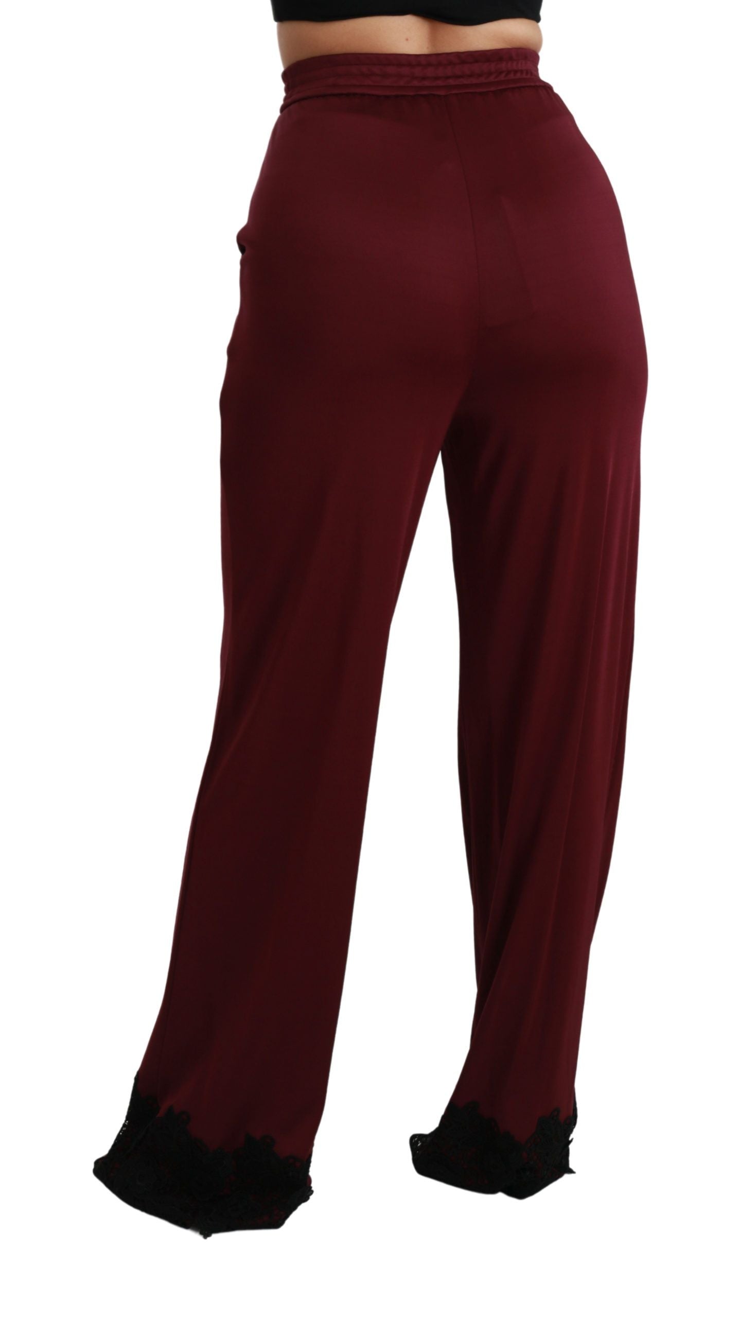 Dolce &amp; Gabbana Pantalon marron taille haute en dentelle noire à jambe large