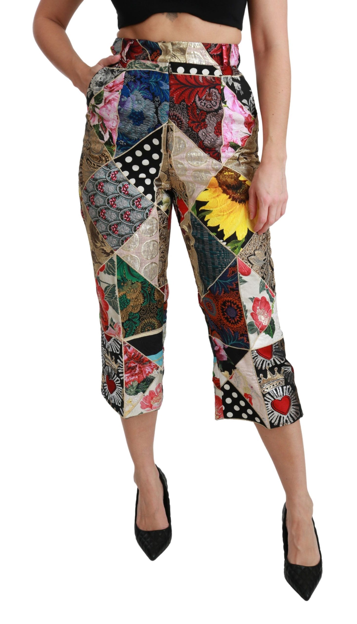 Dolce &amp; Gabbana Pantalon court taille haute en soie imprimé multicolore