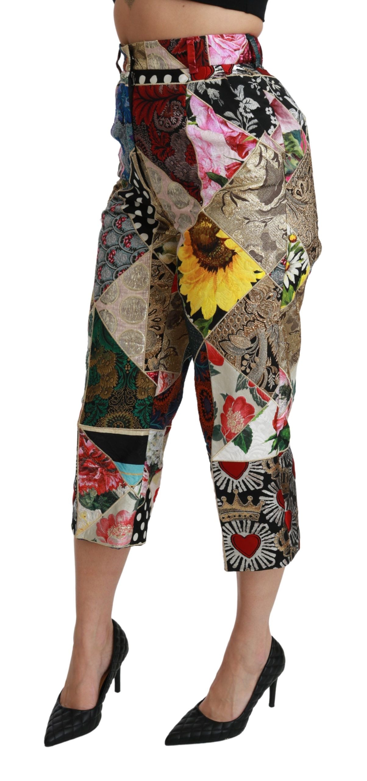 Dolce &amp; Gabbana Kurz geschnittene Hose aus Seide mit mehrfarbigem Print und hoher Taille