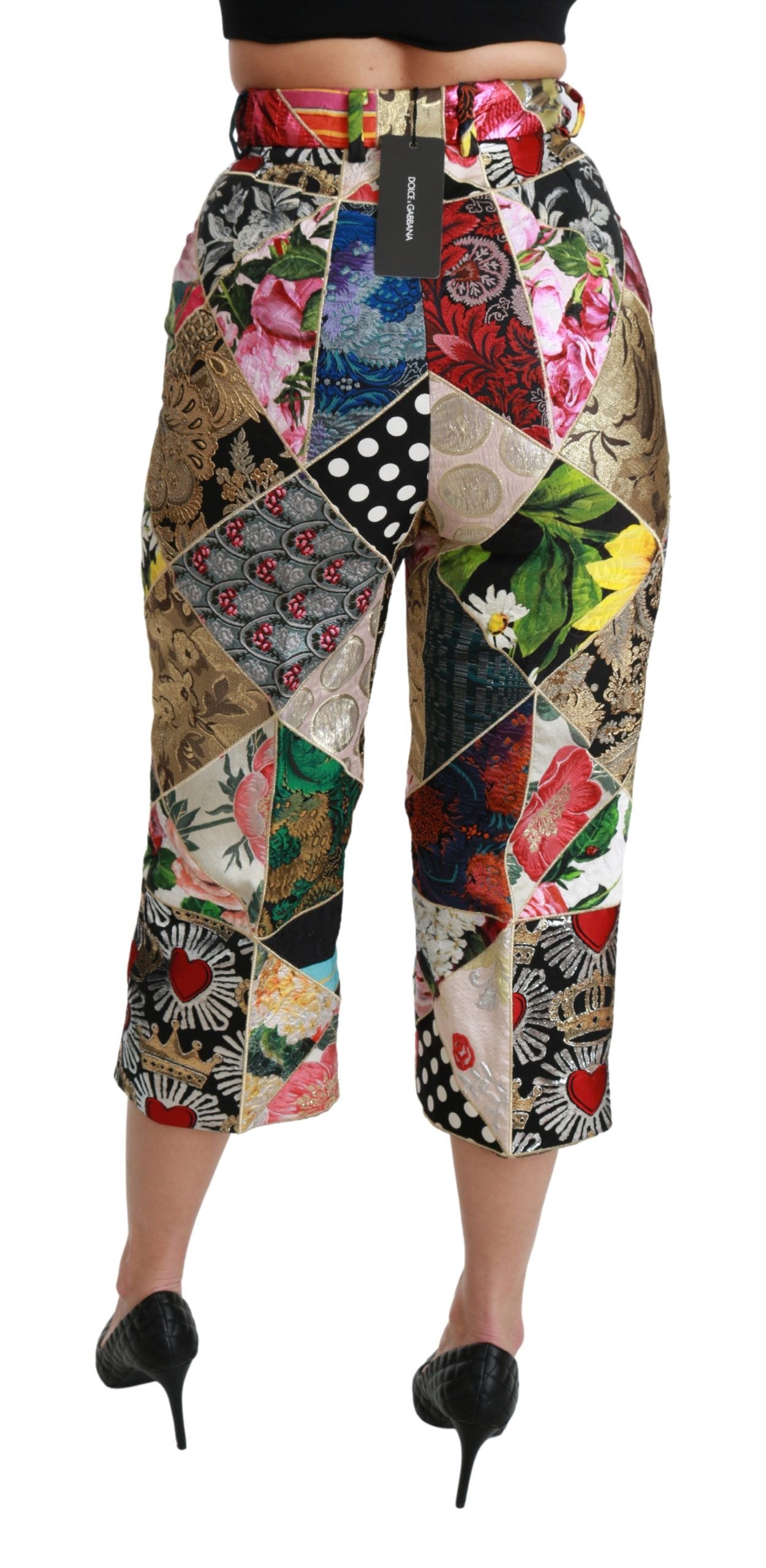 Dolce &amp; Gabbana Pantalon court taille haute en soie imprimé multicolore