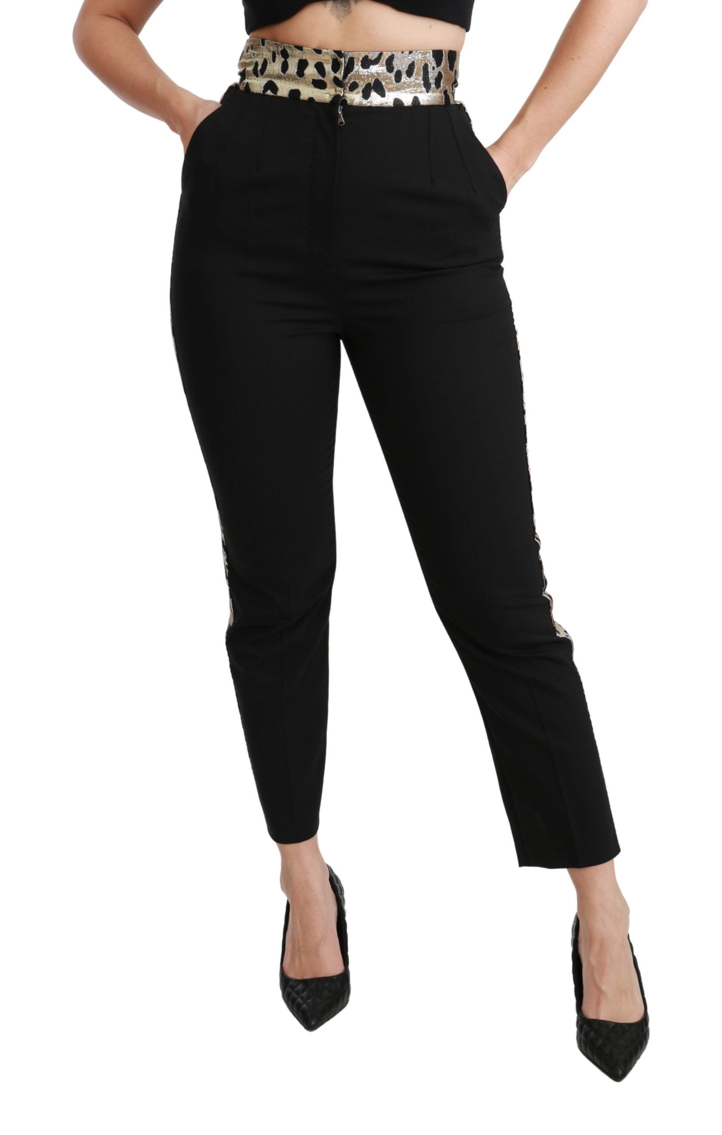 Dolce &amp; Gabbana Pantalon skinny court en laine taille haute noir