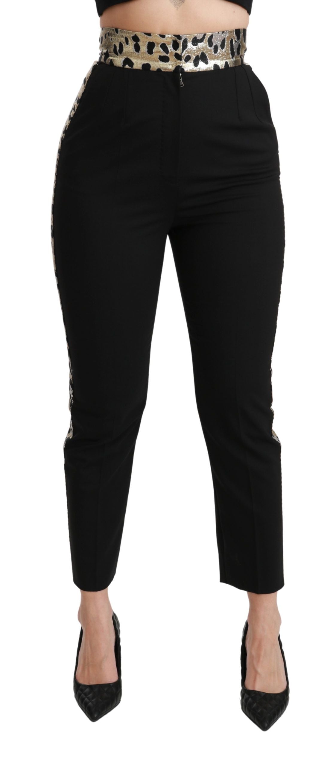 Dolce &amp; Gabbana Pantalon skinny court en laine taille haute noir