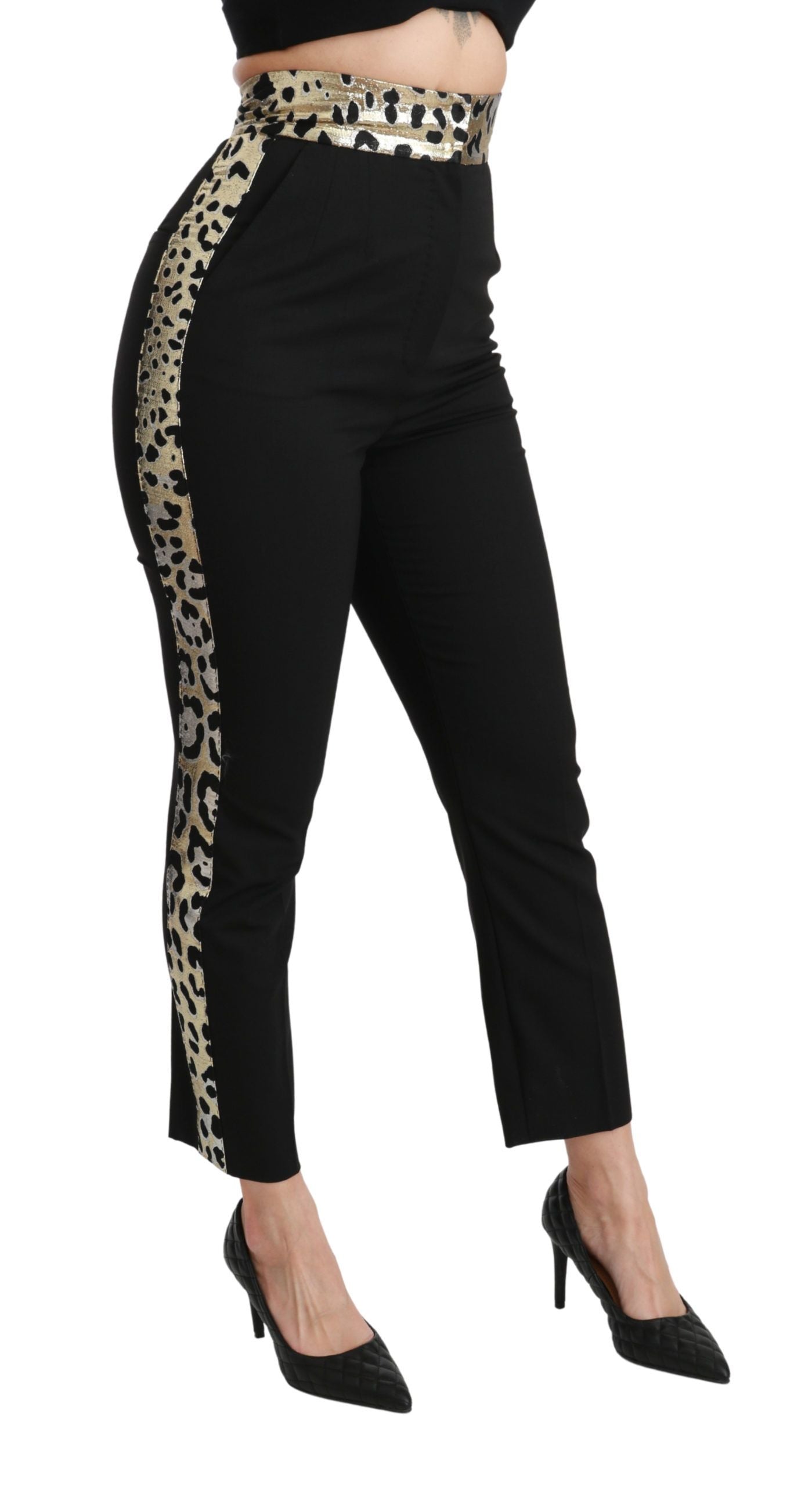 Dolce &amp; Gabbana Pantalon skinny court en laine taille haute noir