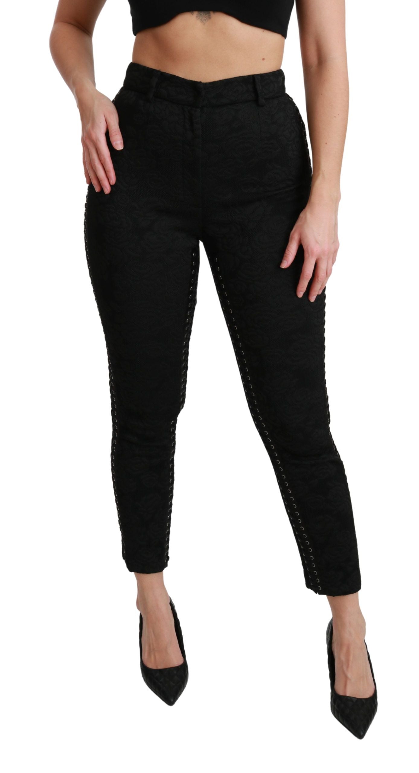 Dolce &amp; Gabbana Pantalon skinny taille haute en brocart noir