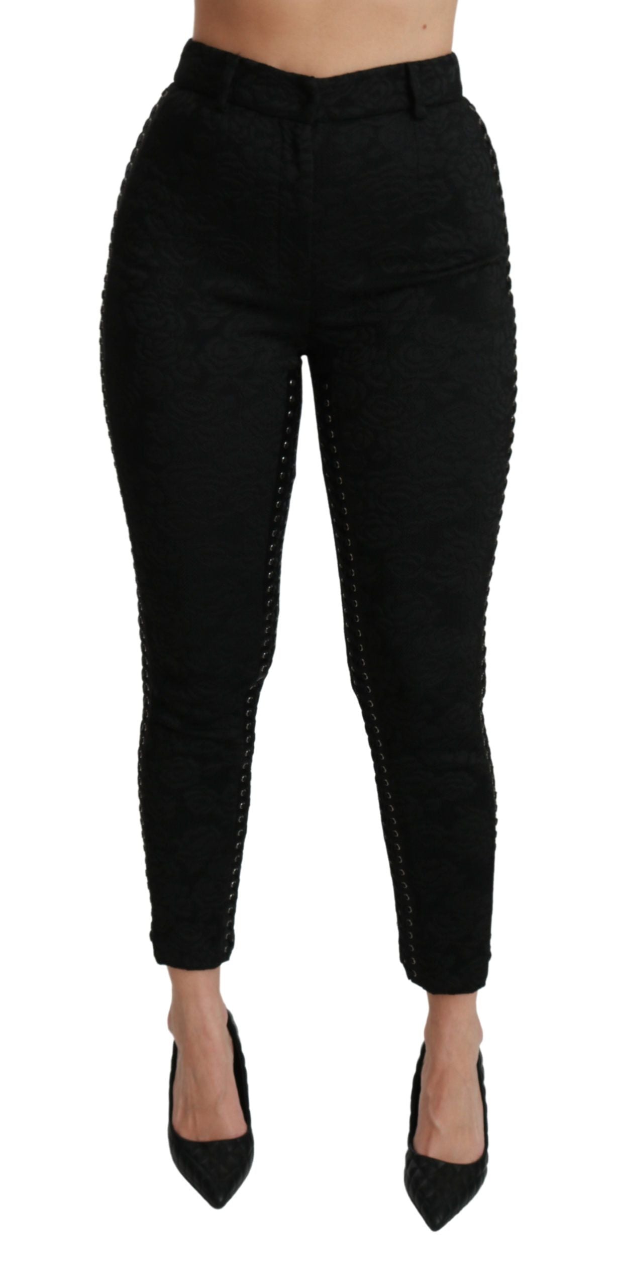 Dolce &amp; Gabbana Pantalon skinny taille haute en brocart noir