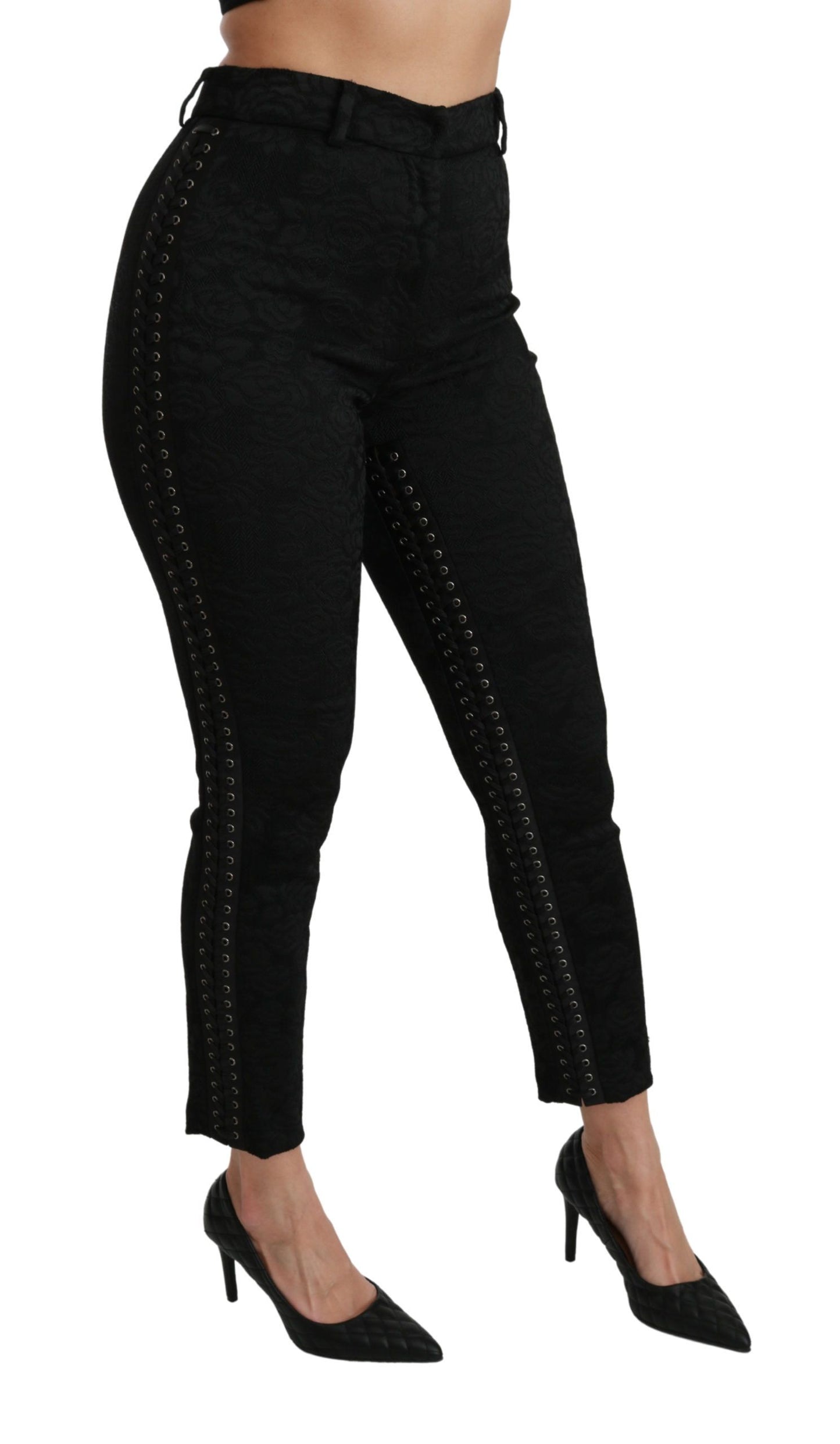 Dolce &amp; Gabbana Pantalon skinny taille haute en brocart noir