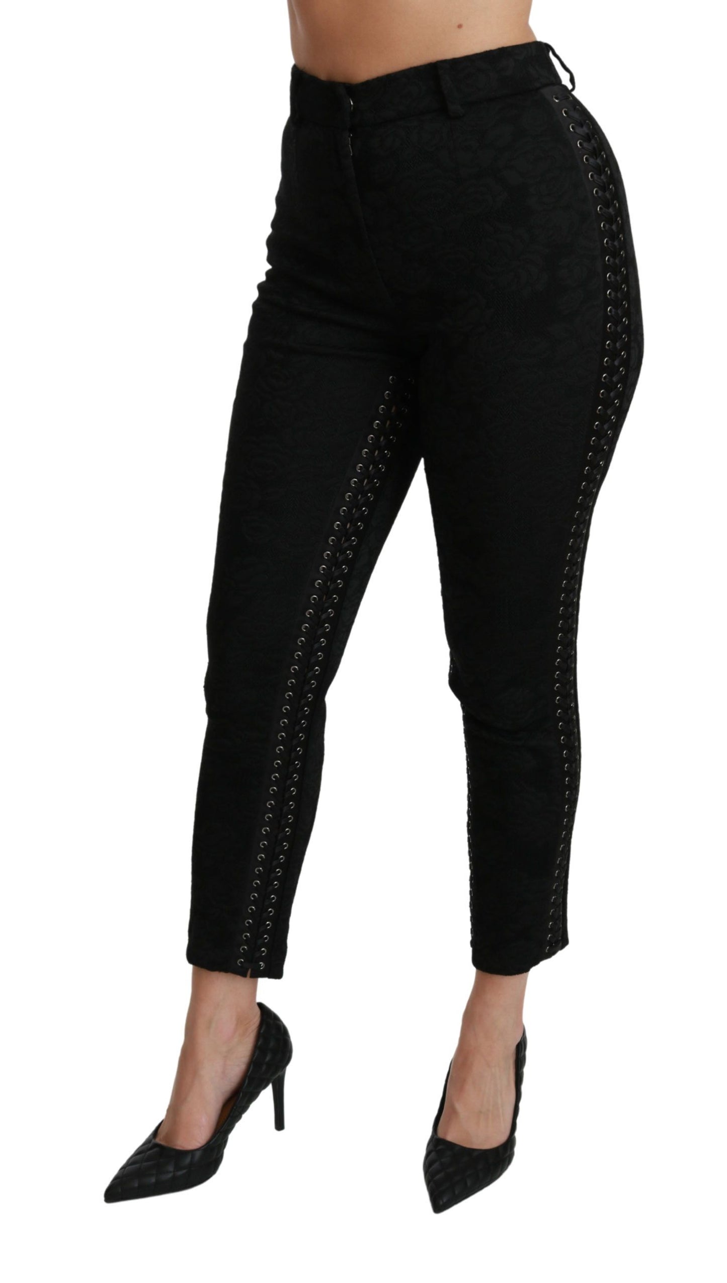 Dolce &amp; Gabbana Pantalon skinny taille haute en brocart noir