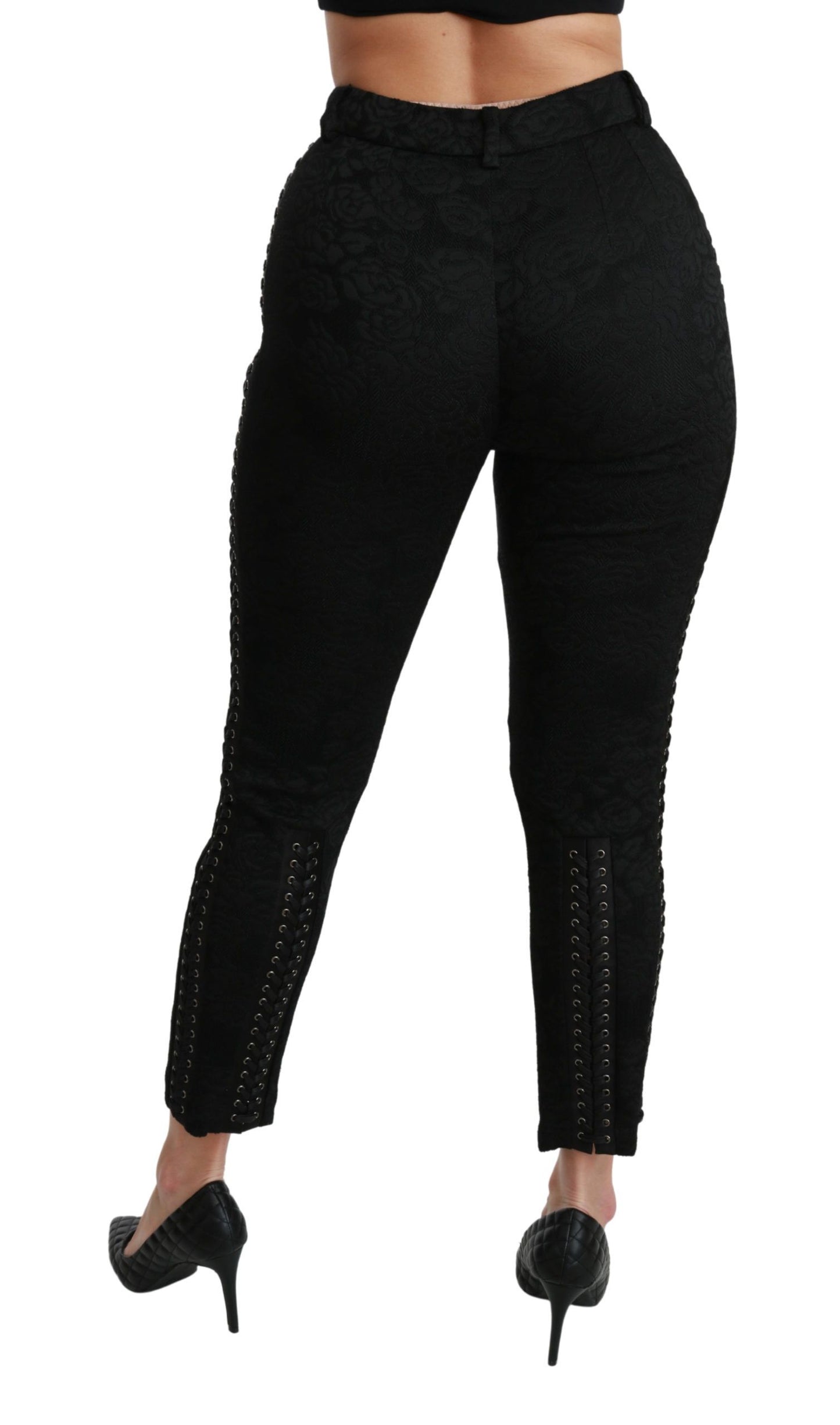 Dolce &amp; Gabbana Pantalon skinny taille haute en brocart noir