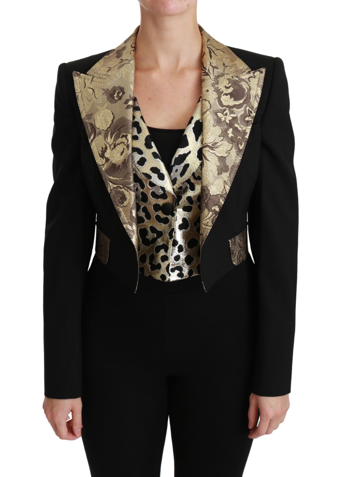 Dolce &amp; Gabbana Schwarze Jacquard-Weste, Blazer, Mantel, Wolljacke