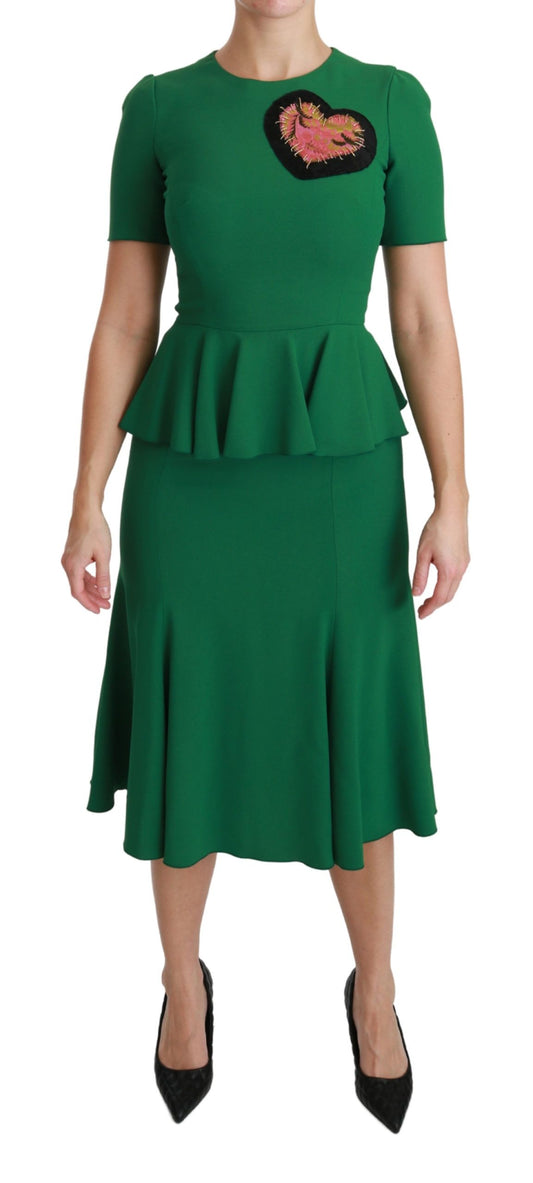 Dolce &amp; Gabbana Robe midi sirène en viscose verte avec patch cœur