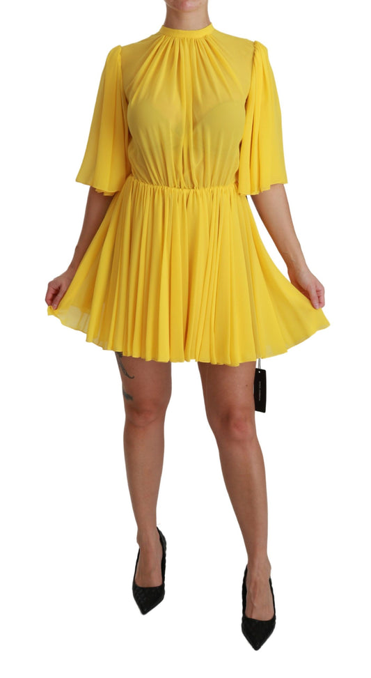 Dolce &amp; Gabbana Mini-robe trapèze plissée jaune 100% soie