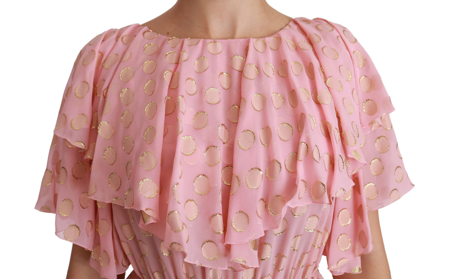 Dolce &amp; Gabbana Robe midi trapèze plissée en soie rose à pois