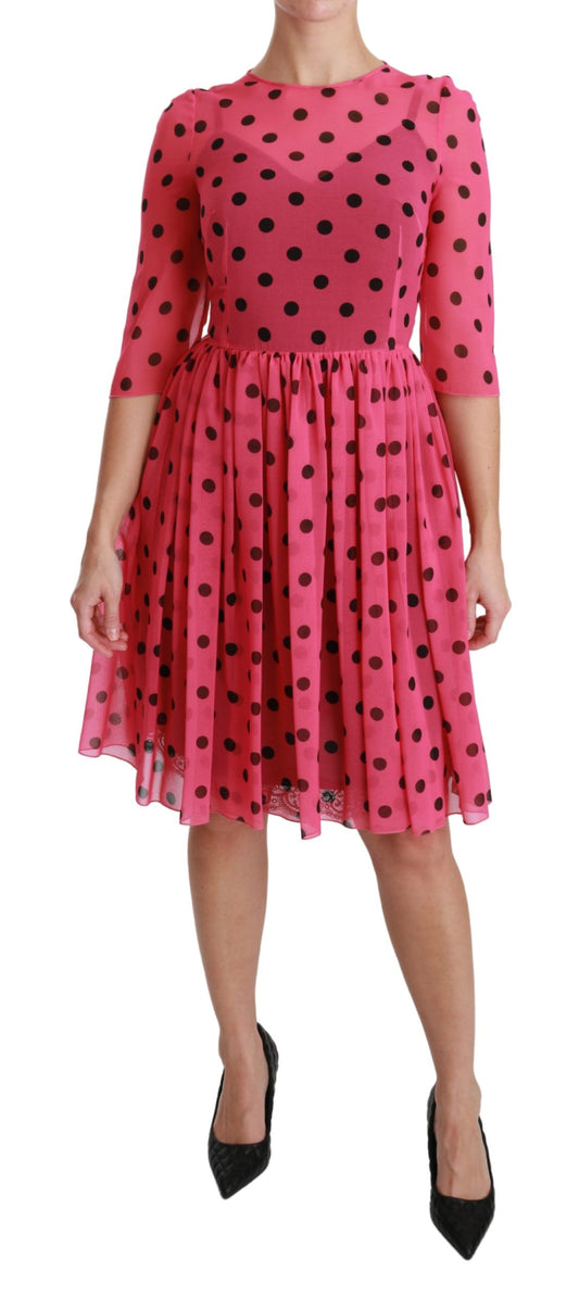 Dolce &amp; Gabbana Pink Polka Dots A-Linie Knielanges Kleid