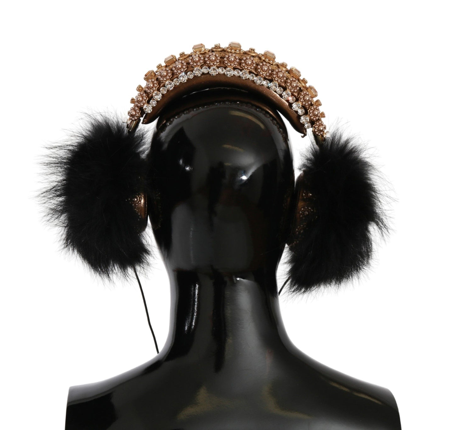 Dolce &amp; Gabbana Or Noir Cristal Fourrure Casque Audio Casque