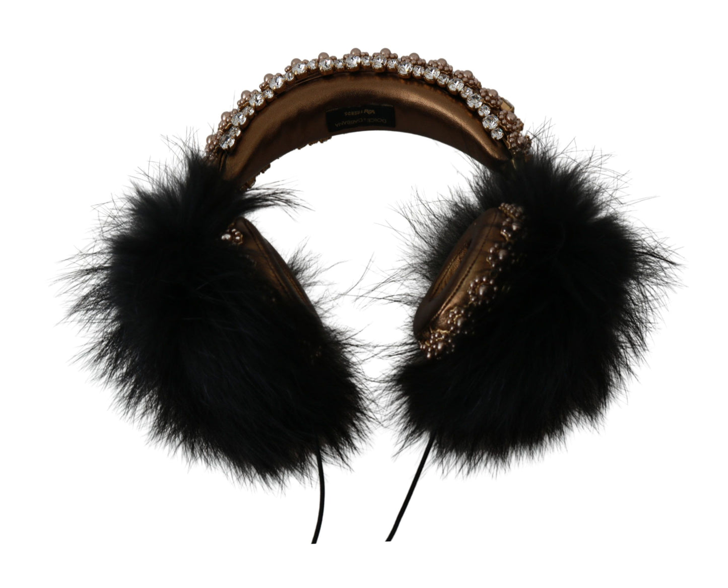 Dolce &amp; Gabbana Or Noir Cristal Fourrure Casque Audio Casque