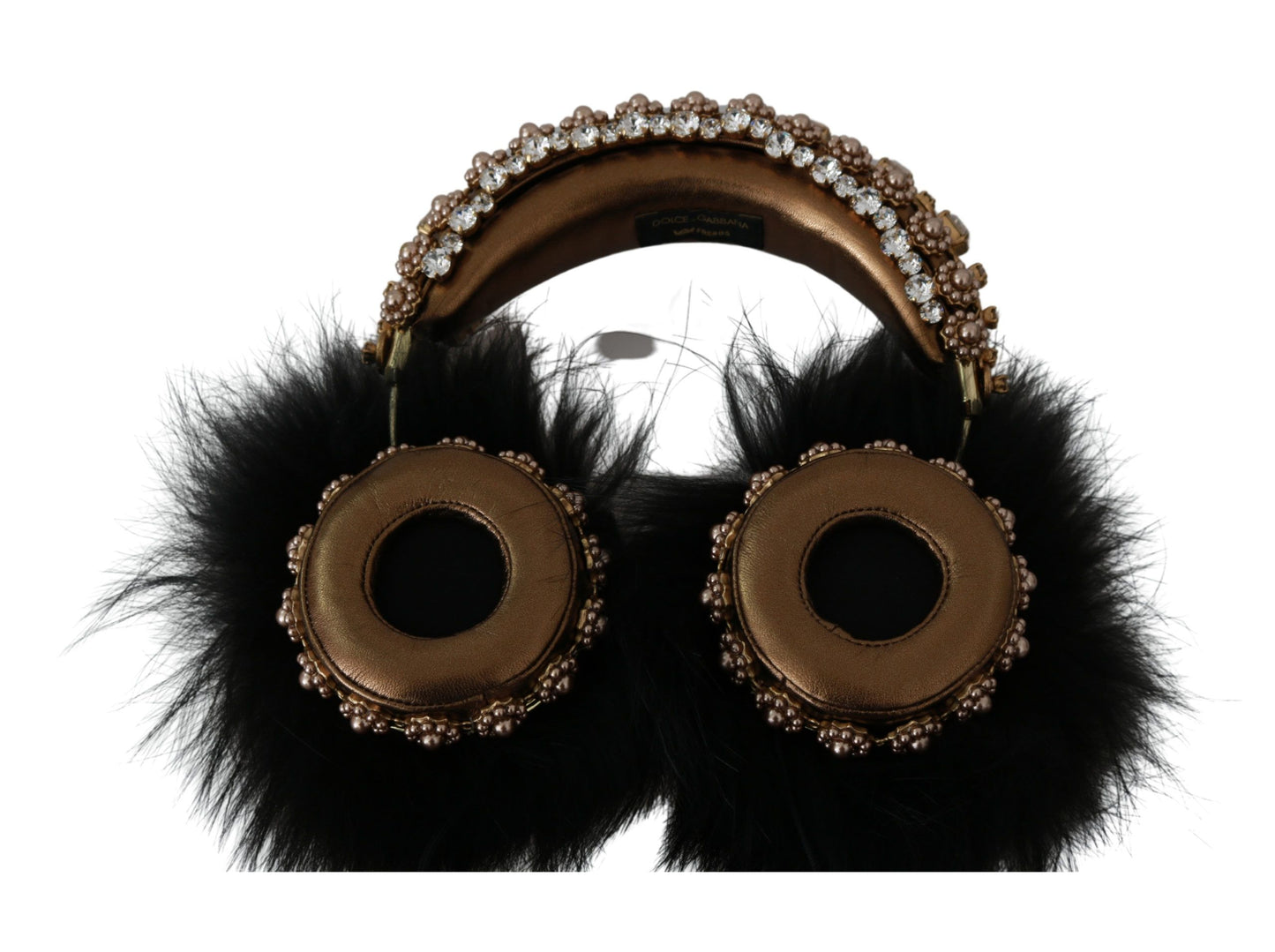 Dolce &amp; Gabbana Or Noir Cristal Fourrure Casque Audio Casque