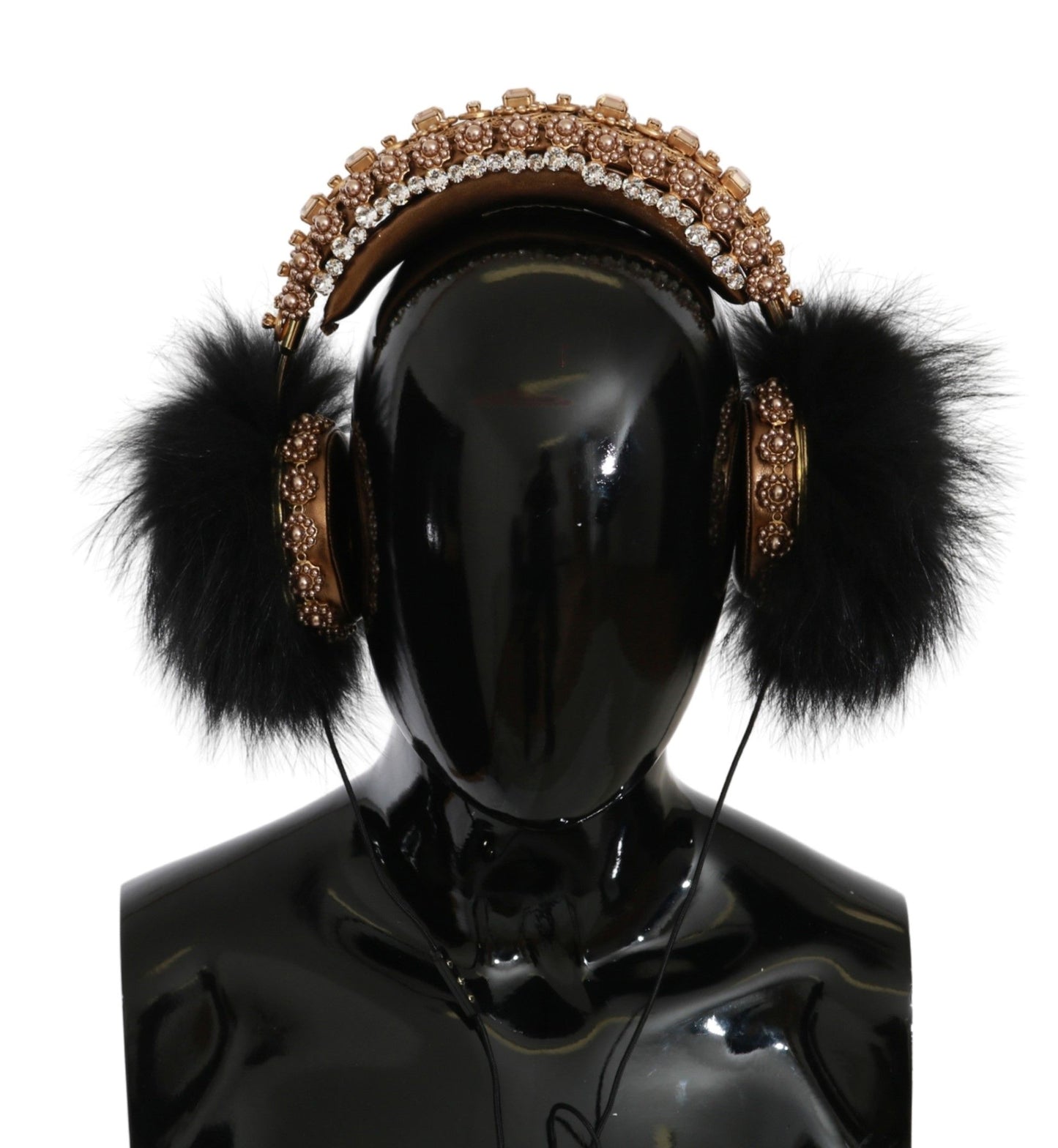 Dolce &amp; Gabbana Or Noir Cristal Fourrure Casque Audio Casque