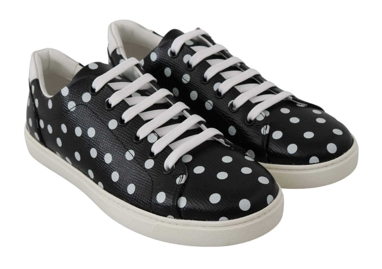 Dolce &amp; Gabbana Schwarze Leder-Sneakers mit Polka Dots