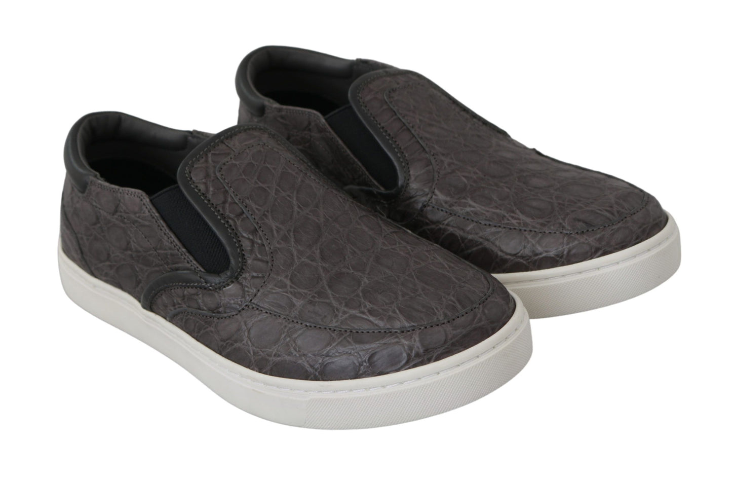 Dolce &amp; Gabbana Mocassins plats en cuir gris Caiman pour hommes